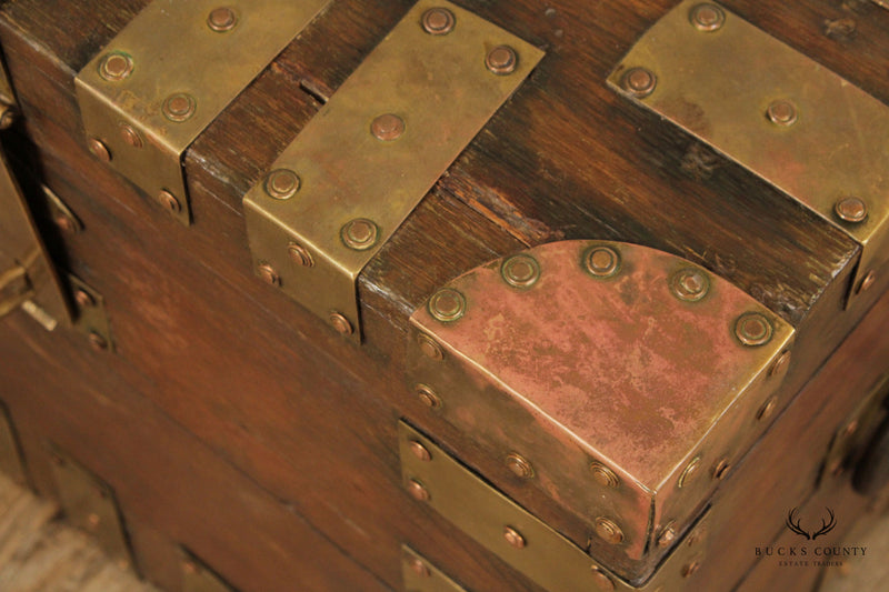 Antique Campaign Style Brass Strapped Trunk Chest