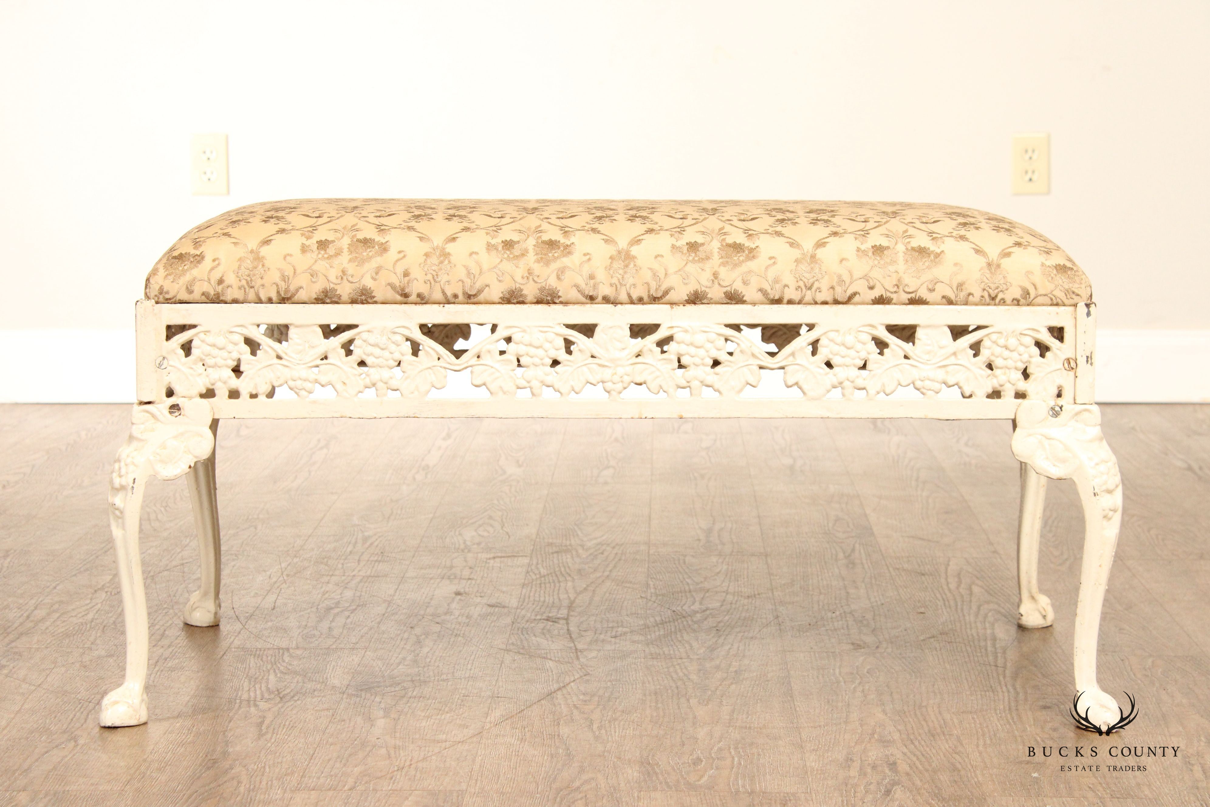 English Style Painted and Upholstered Cast Iron Bench