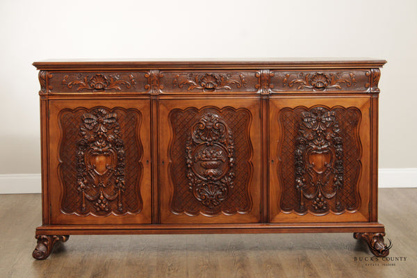 1920's Georgian Rococo Style Carved Walnut Sideboard