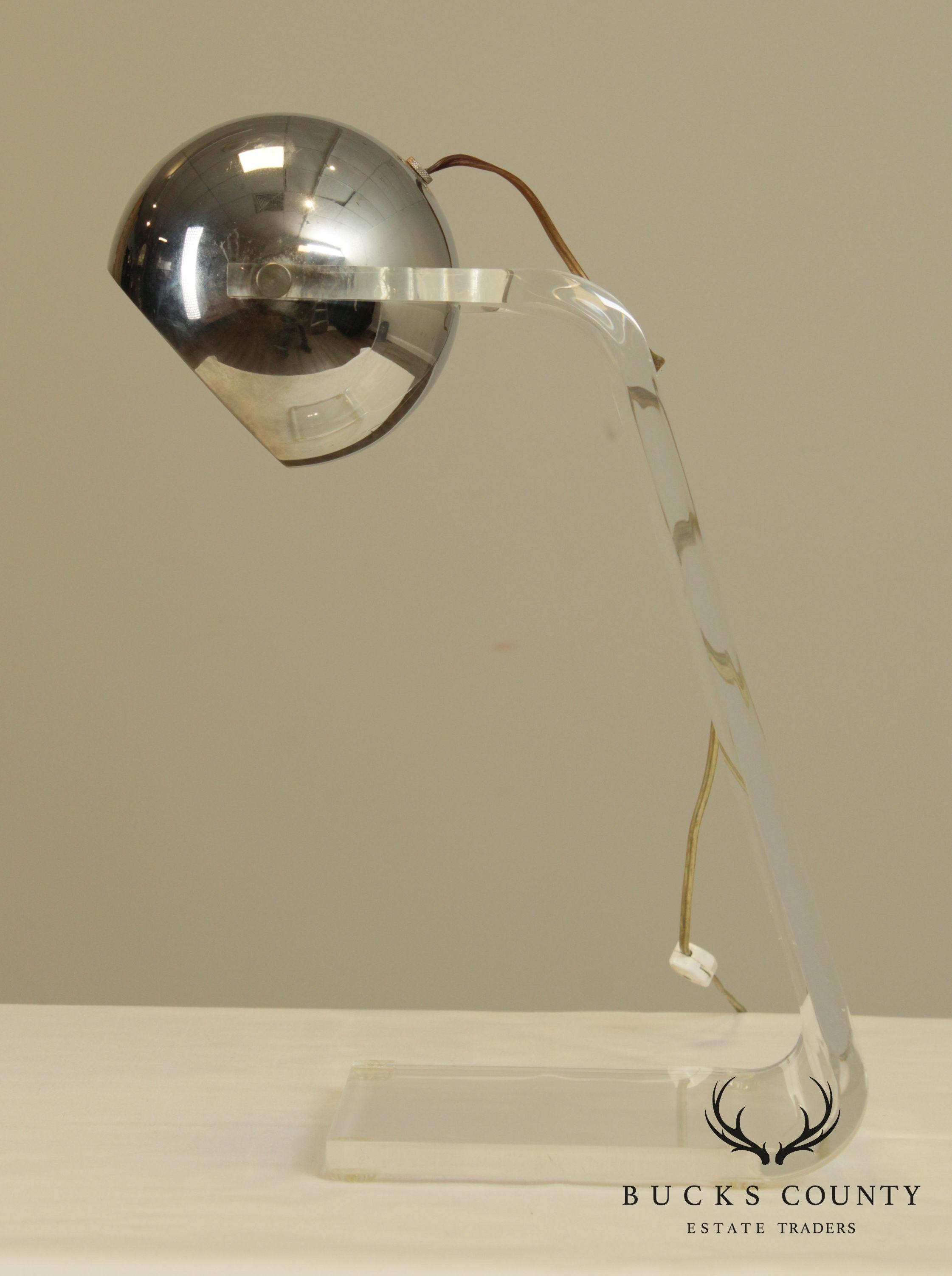 "Primo" Lucite & Chrome Atomic Eyeball Desk Lamp Manner of Sonneman