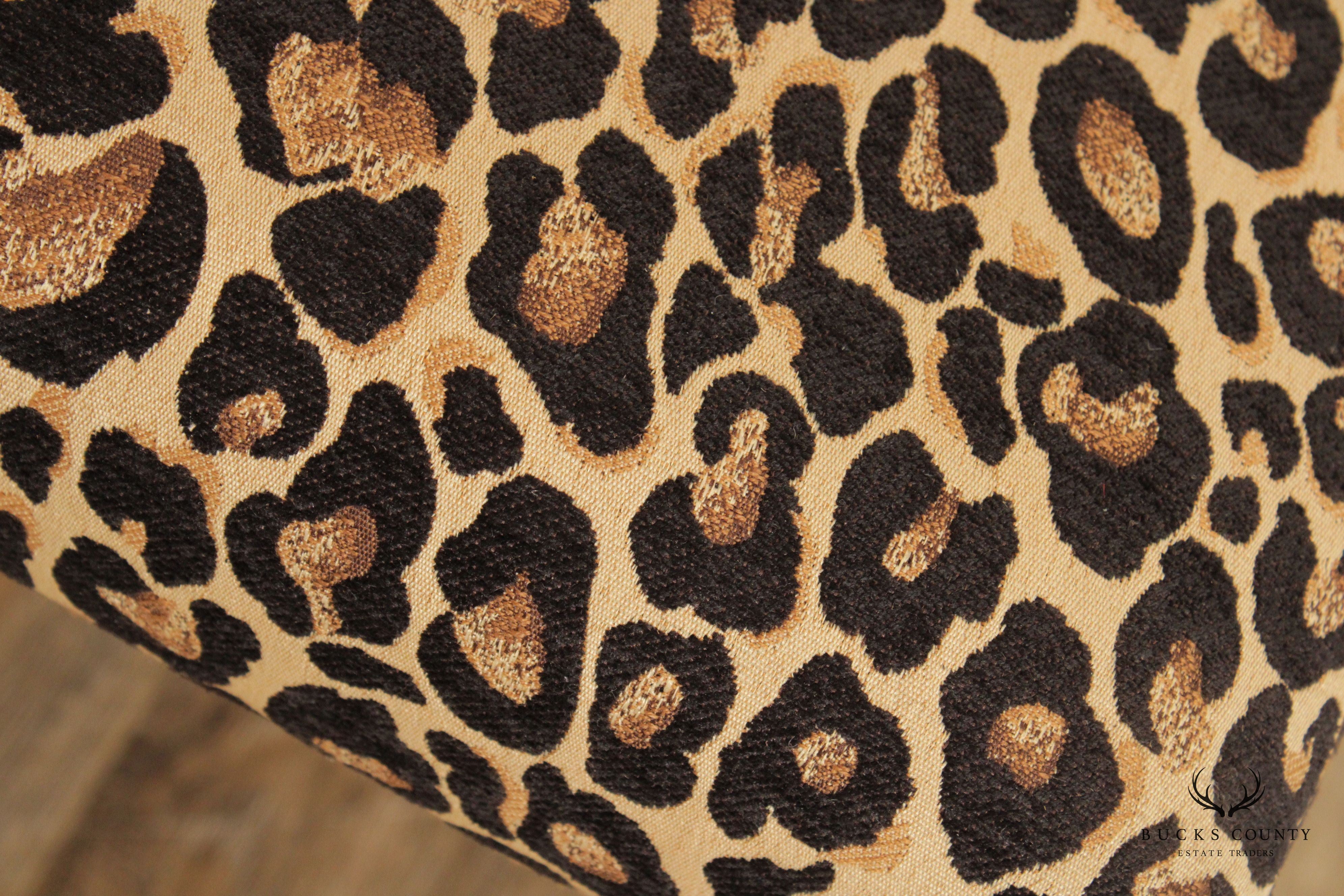 Regency Style Painted X-Frame Leopard Upholstered Ottoman Footstool