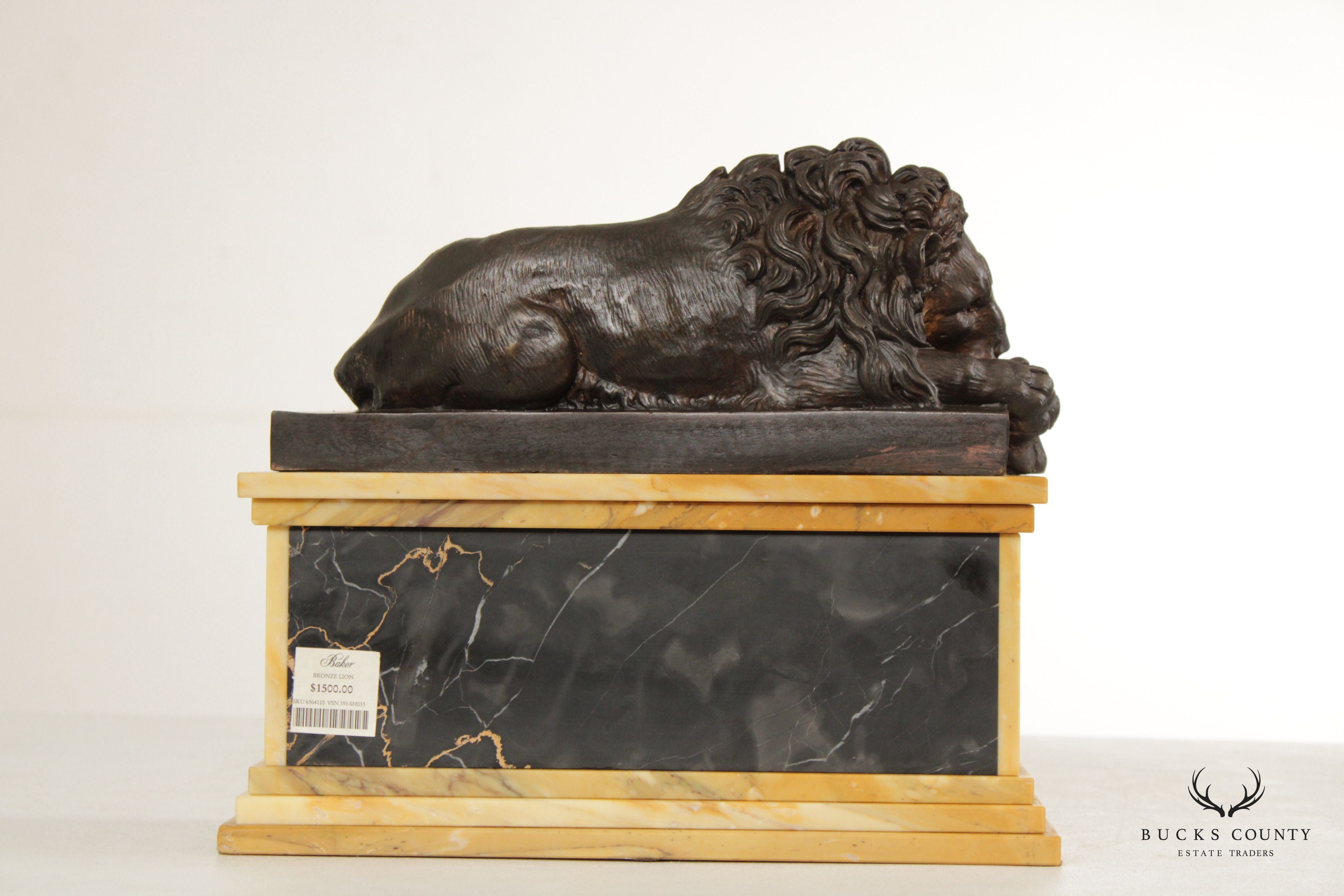 Baker Furniture Regency Style Cast Bronze Marble Lion Statue