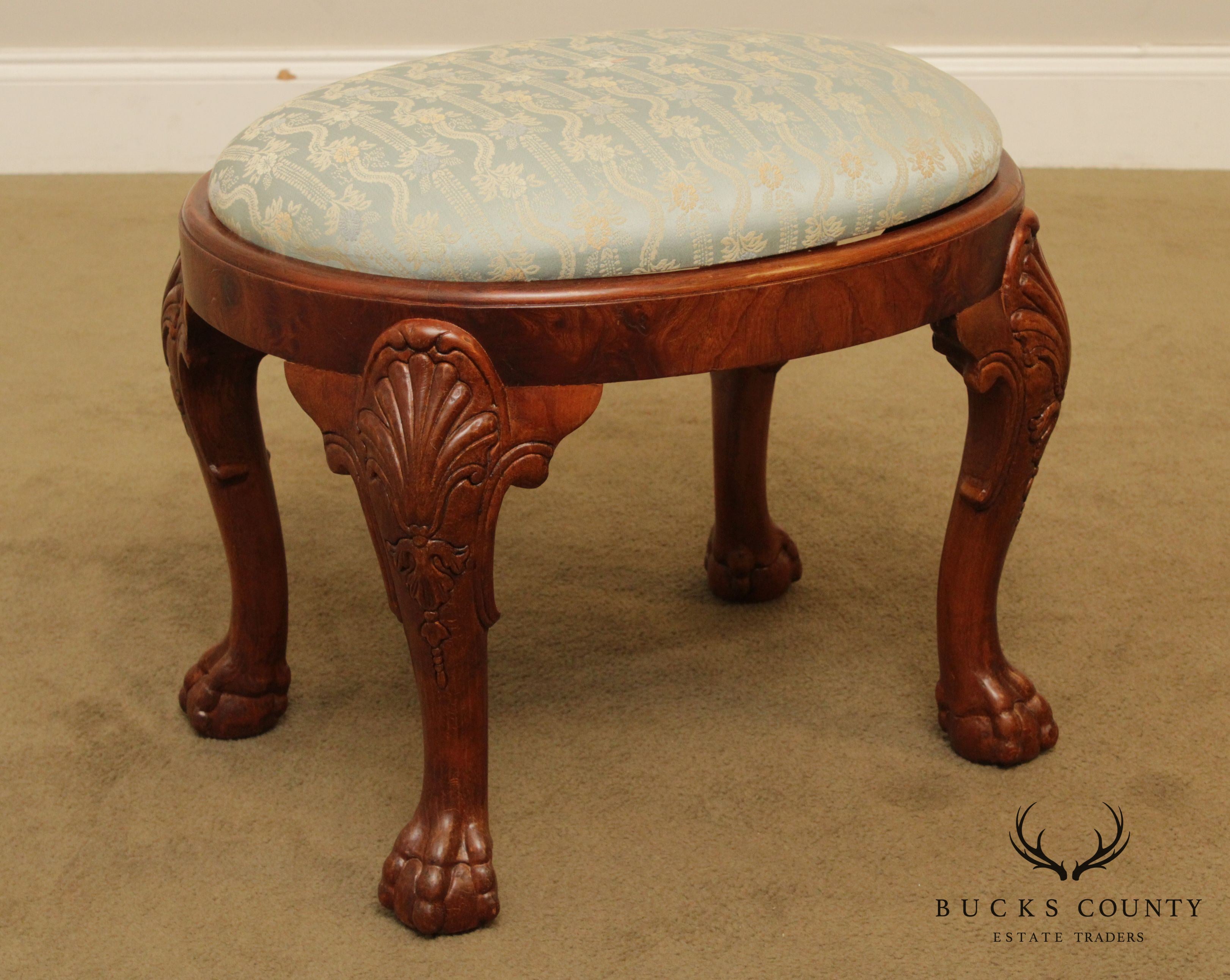 George III Style Mahogany Ball & Claw Foot Oval Stool