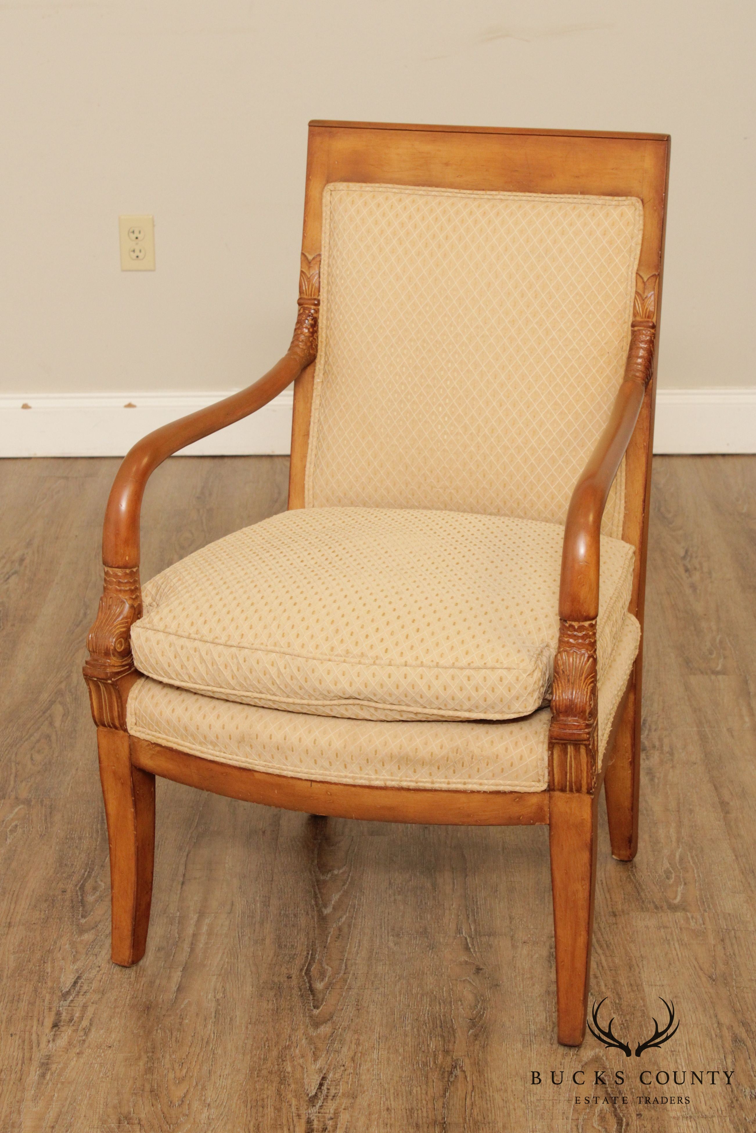 French Empire Style Pair Dolphin Carved Armchairs