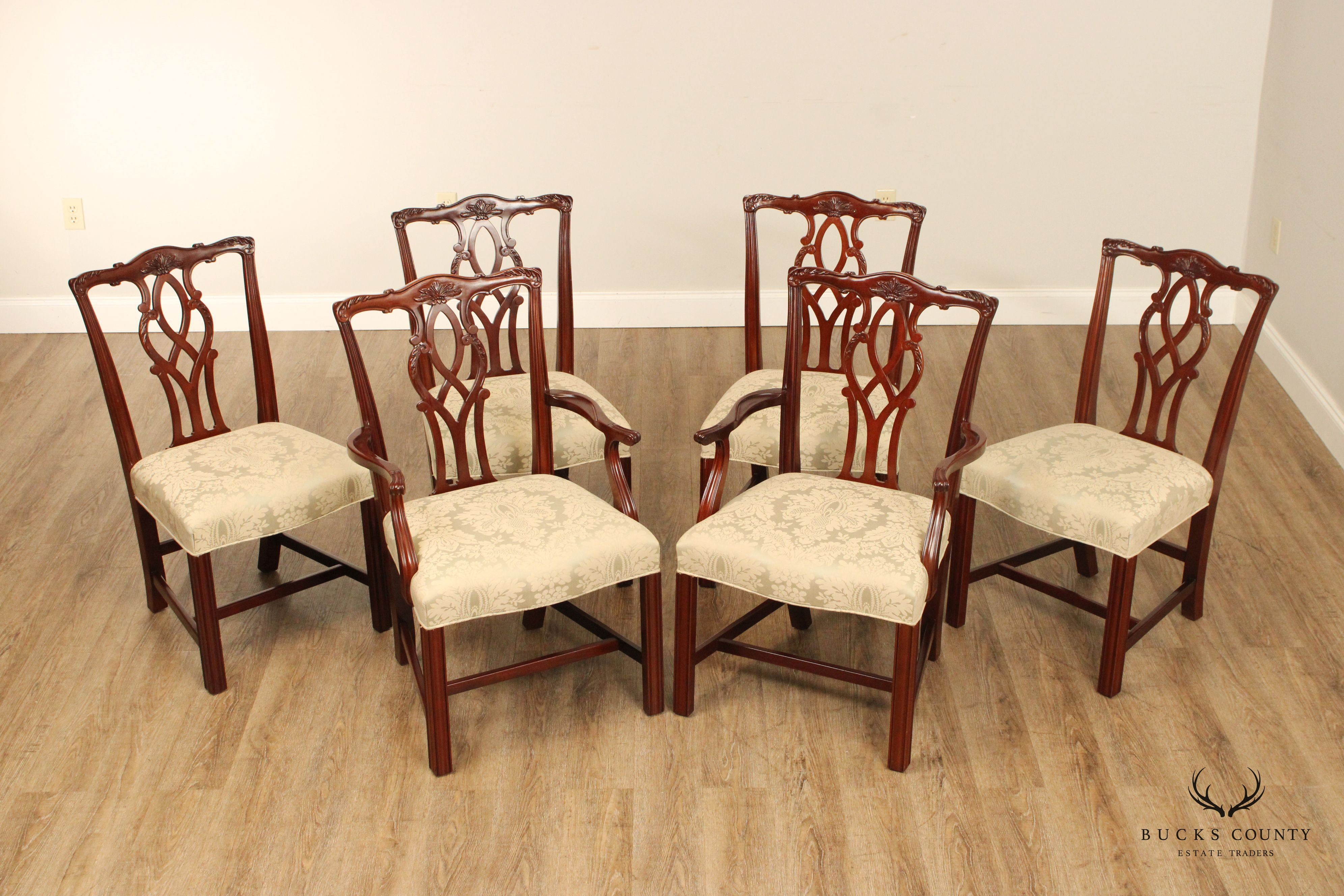 Kindel Chippendale Style Set Six Mahogany Dining Chairs