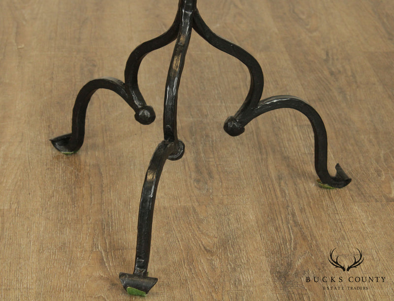 Antique Hand Forged Iron Pedestal Plant Stand with Art Pottery Planter