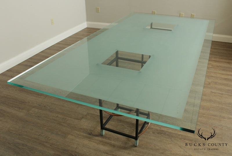 Pace Post Modern Sculptural Double Pedestal Base Glass Top Dining Table