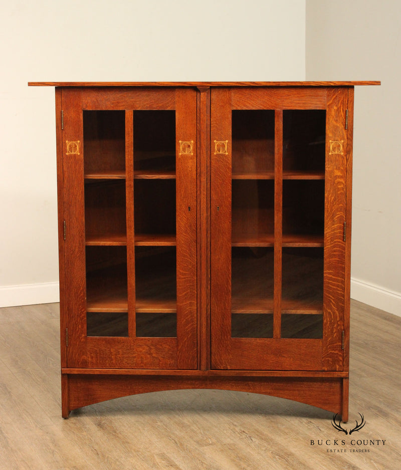 Stickley Mission Collection Harvey Ellis Oak Bookcase with Inlay