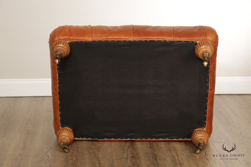 English Traditional Style Tufted Leather Ottoman