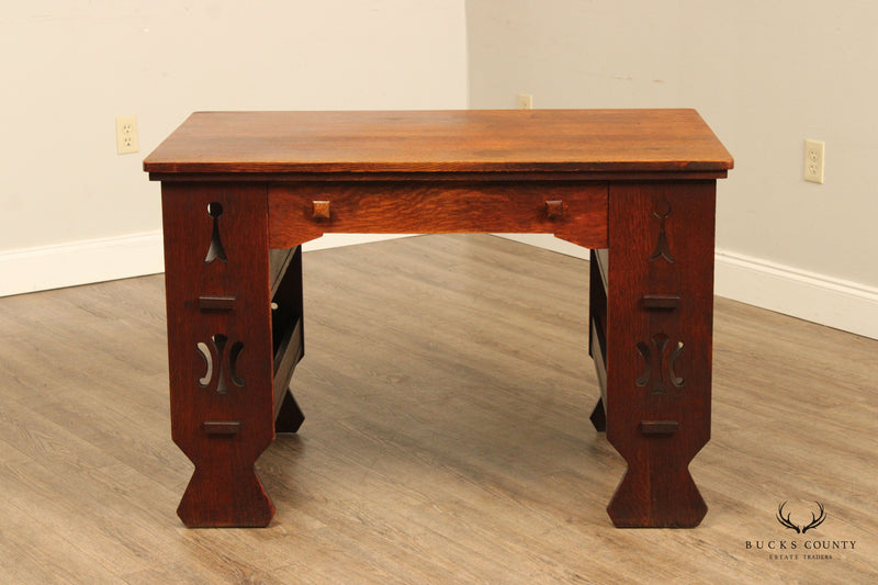 Antique Arts & Crafts Mission Oak Library Table Writing Desk