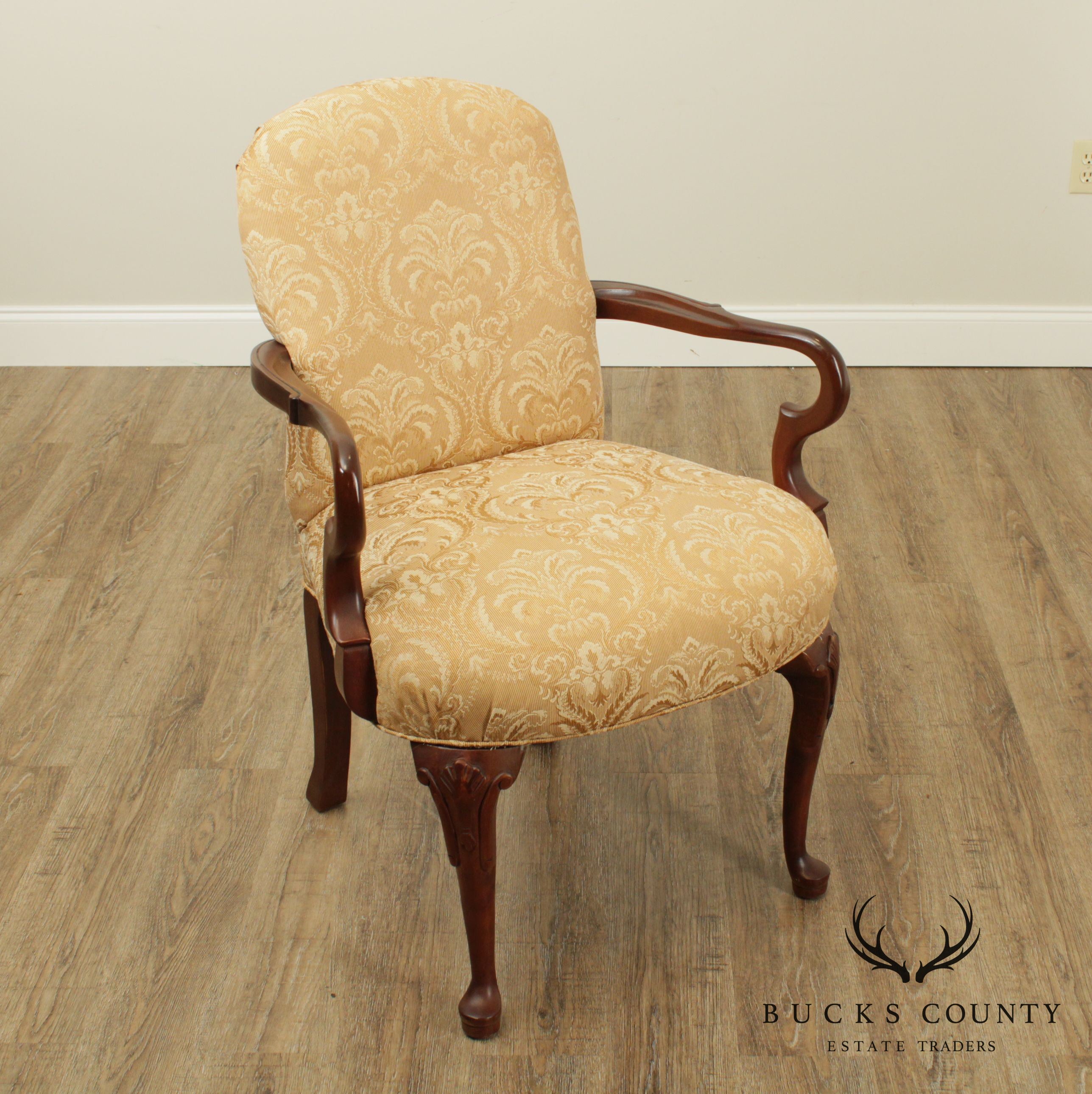 Fairfield Custom Upholstered Cherry Queen Anne Armchair