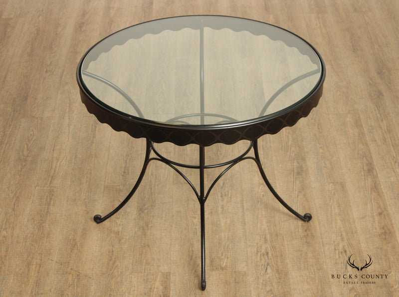 Vintage Round Wrought Iron Glass Top Outdoor Dining Table