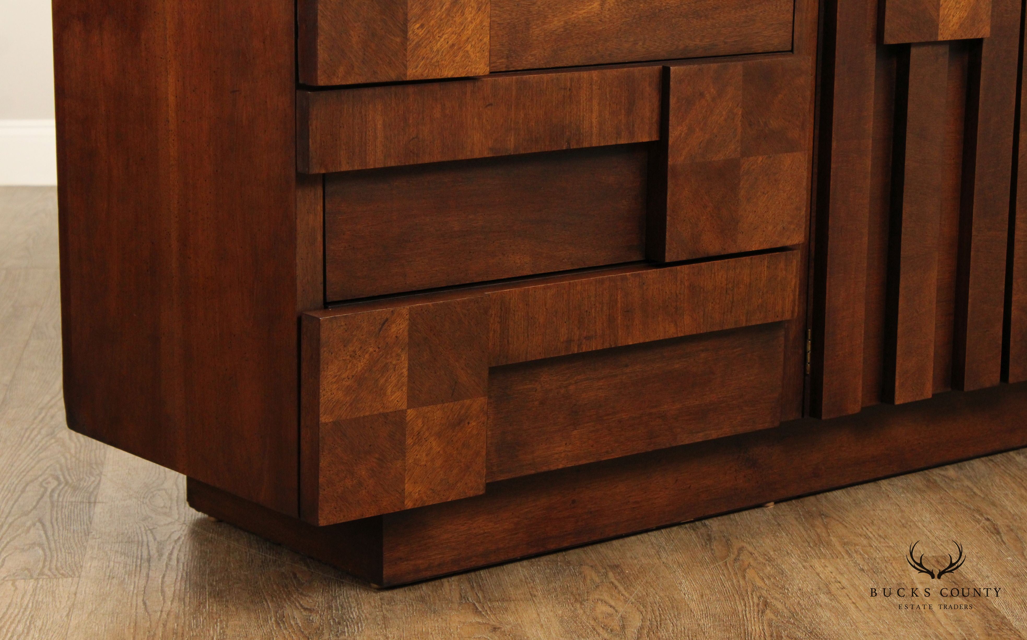 Lane Mid Century Modern Brutalist Walnut Long Dresser