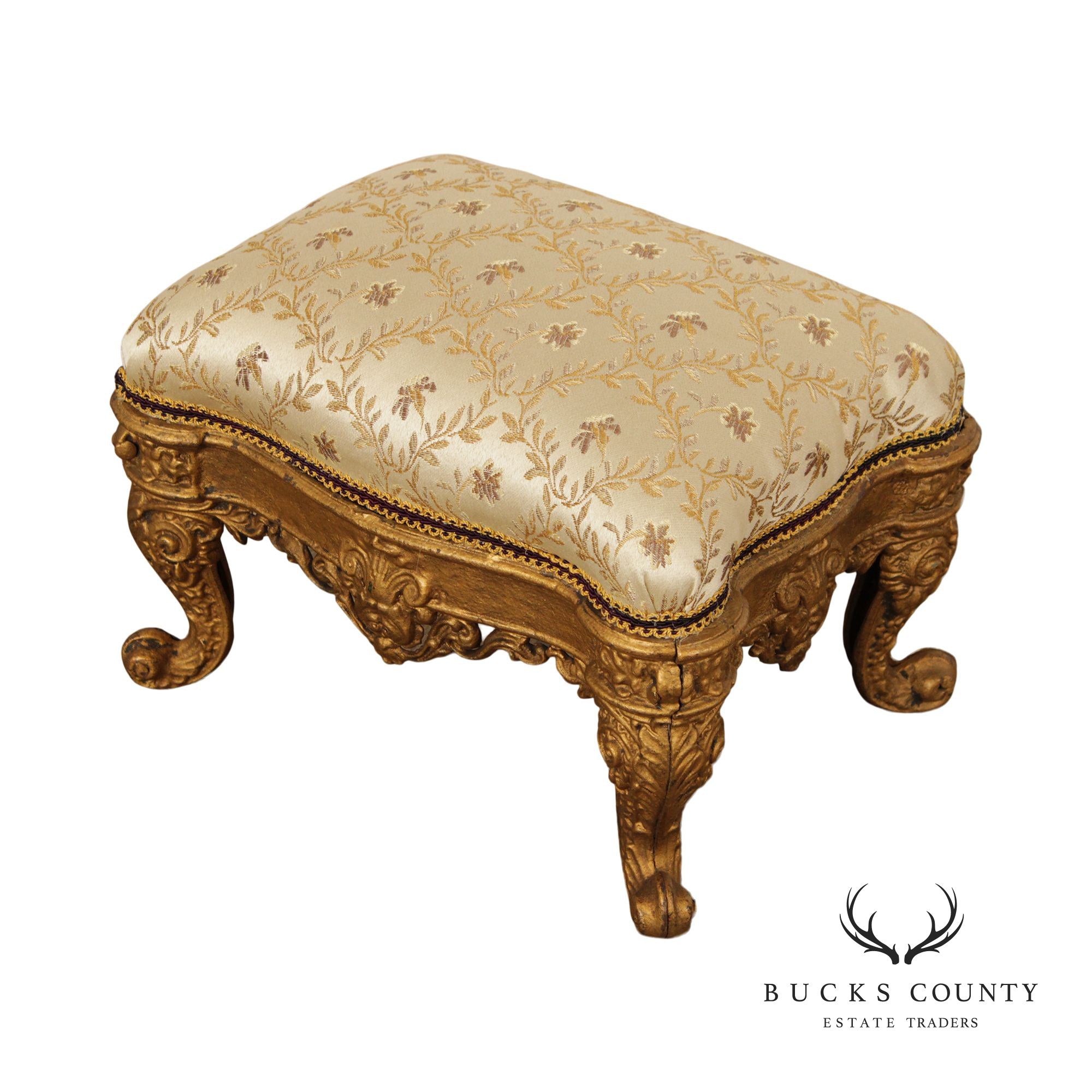 Antique Victorian Cast Iron Gilt Rococo Style Footstool