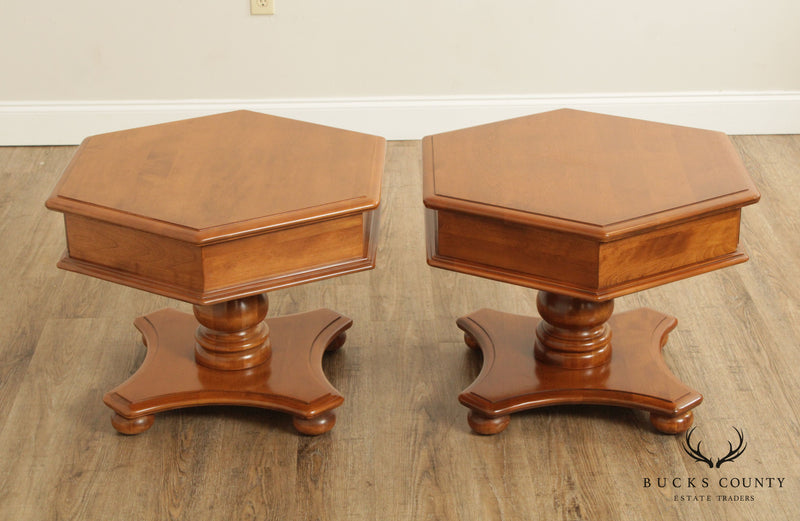 Ethan Allen Heirloom Vintage Maple Pair of Hexagonal End Tables
