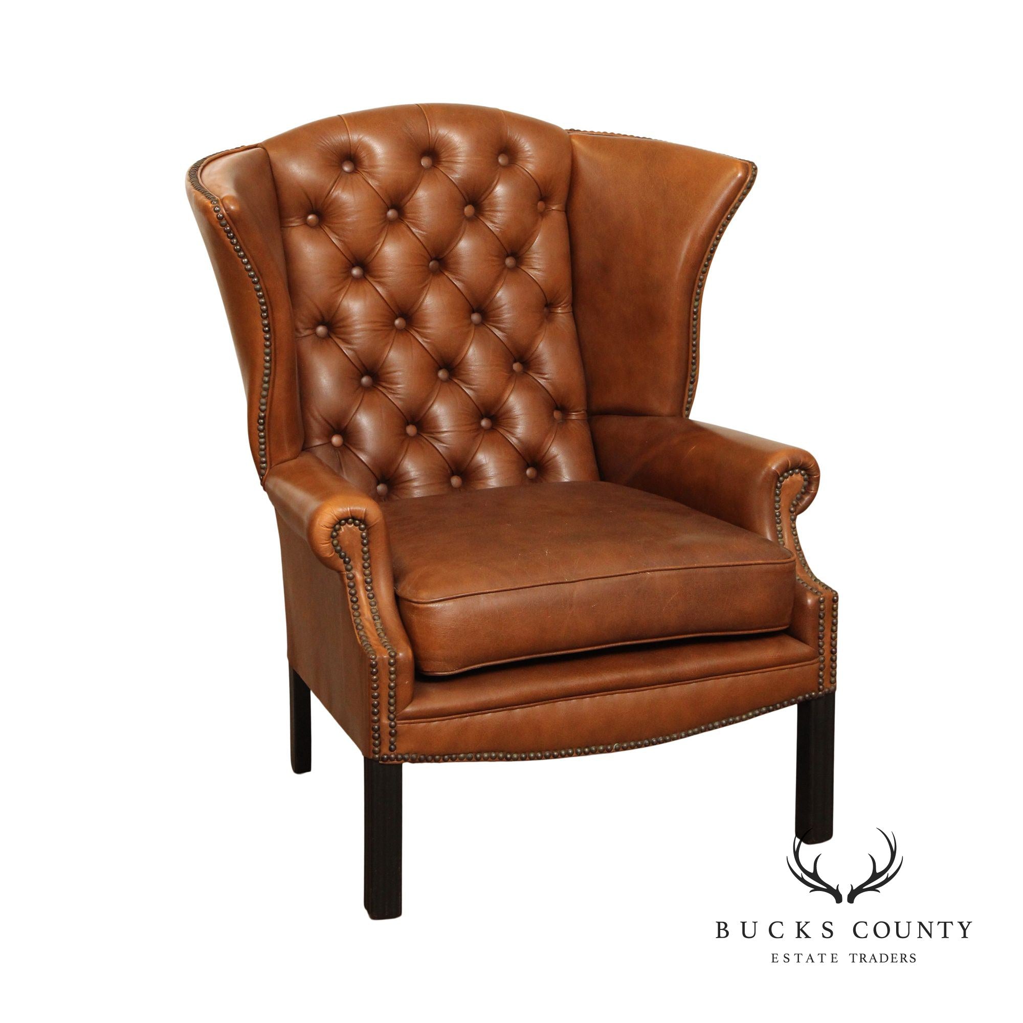 CHIPPENDALE STYLE CHESTERFIELD LEATHER WING BACK CHAIR