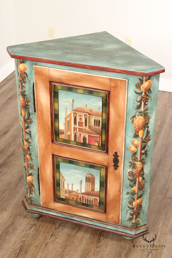 Italian Tuscan Style Paint Decorated Corner Cabinet