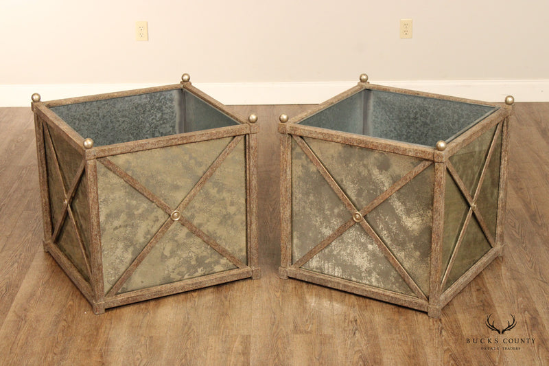 Neoclassical Style Pair Large Metal Planters