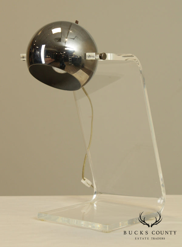 "Primo" Lucite & Chrome Atomic Eyeball Desk Lamp Manner of Sonneman