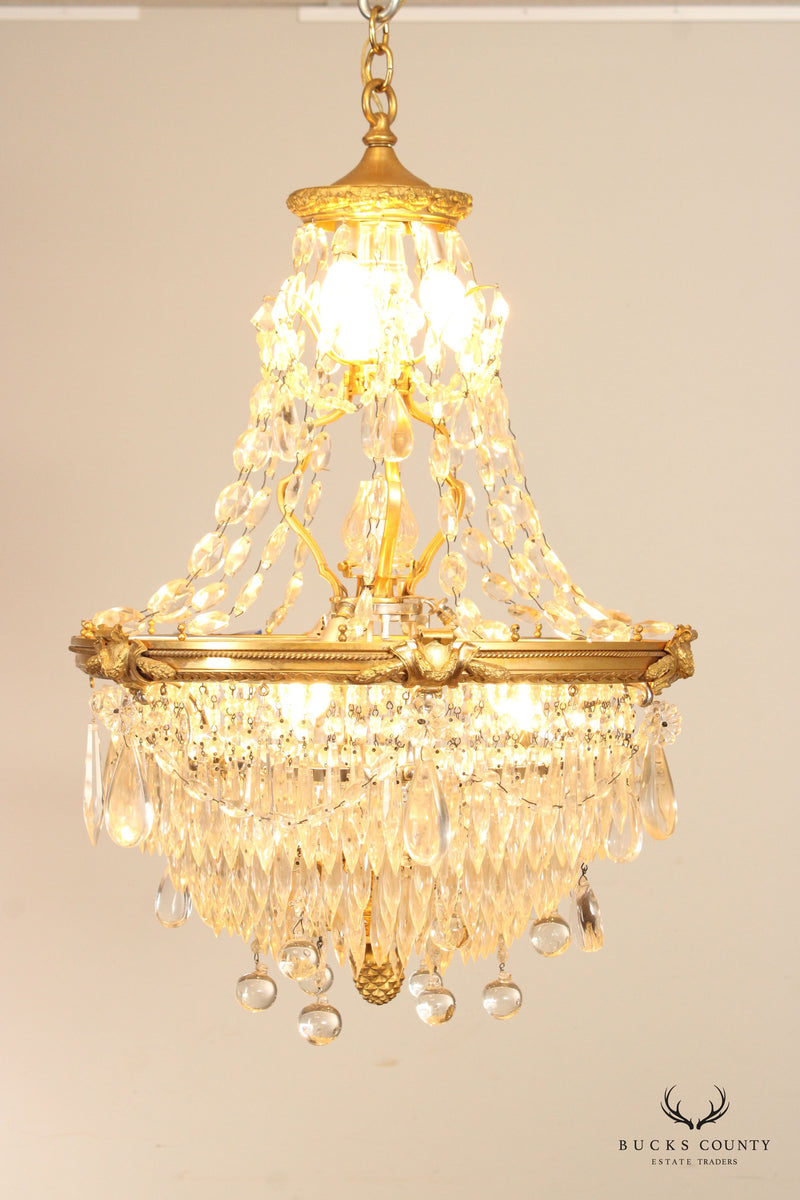 French Louis XVI Style 7-Light Crystal Basket Chandelier