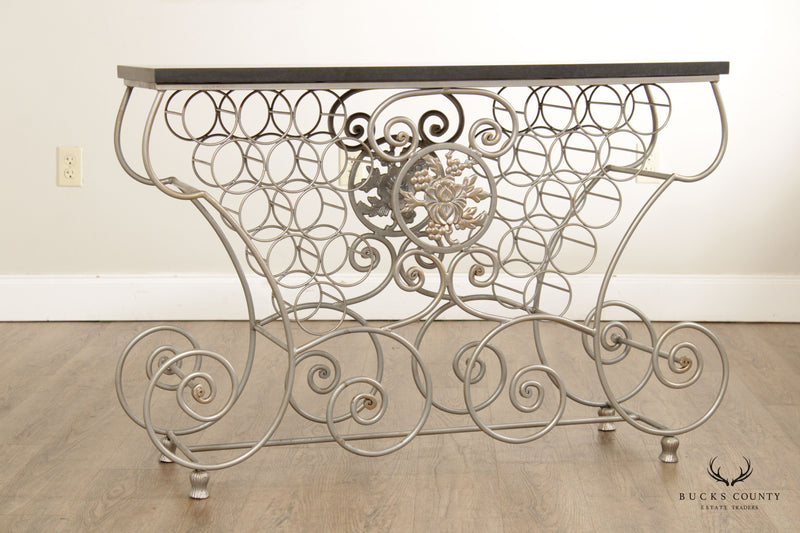 French Style Wrought Iron Slate Top Wine Rack