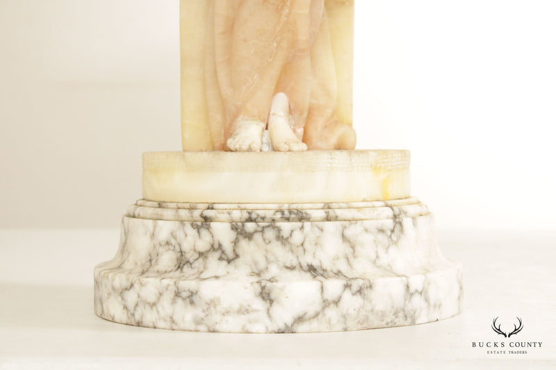 Antique Carved Alabaster 'Rebecca at the Well' Table Lamp