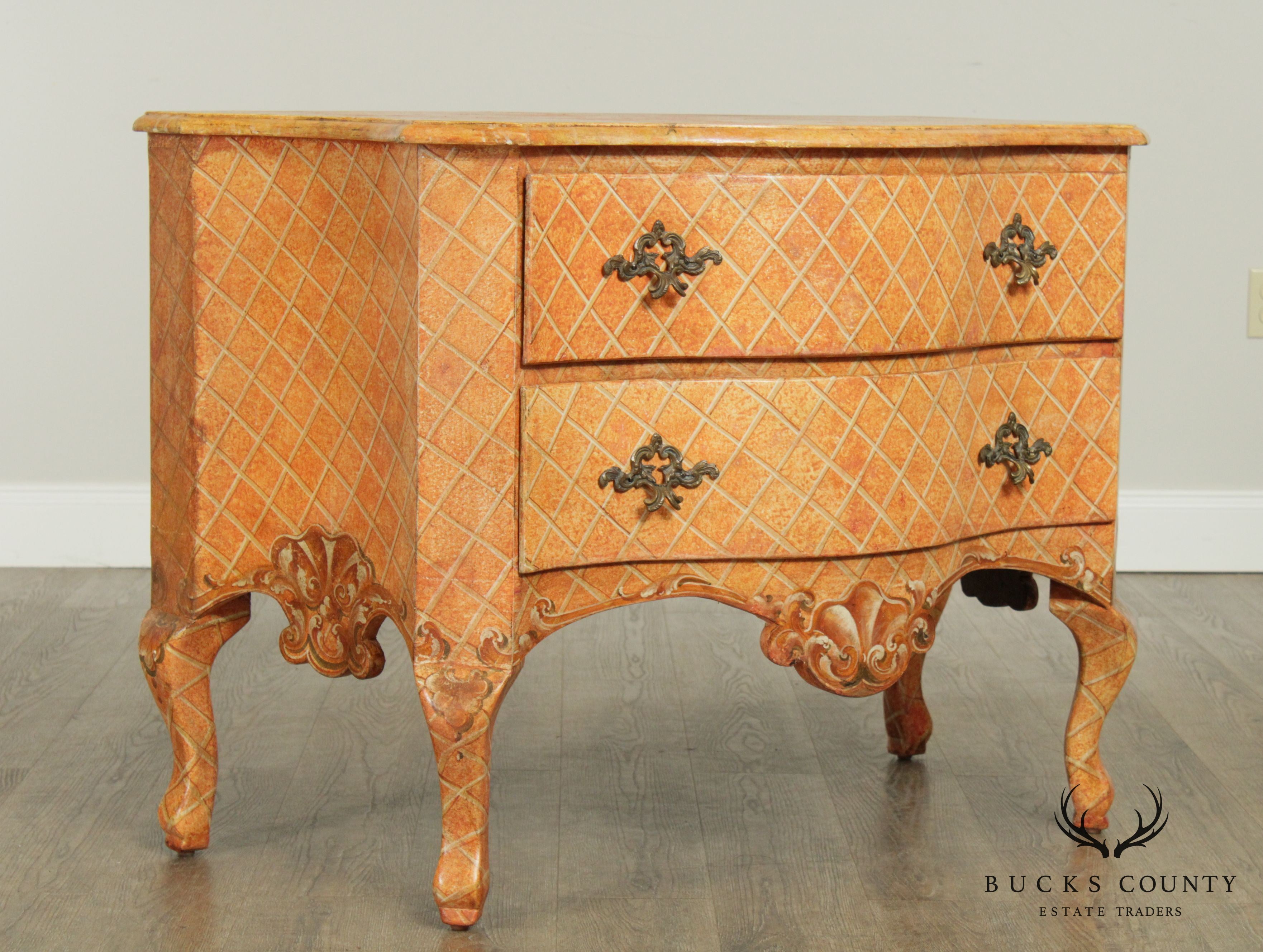 Italian Rococo Style Hand Painted Serpentine Commode Chest