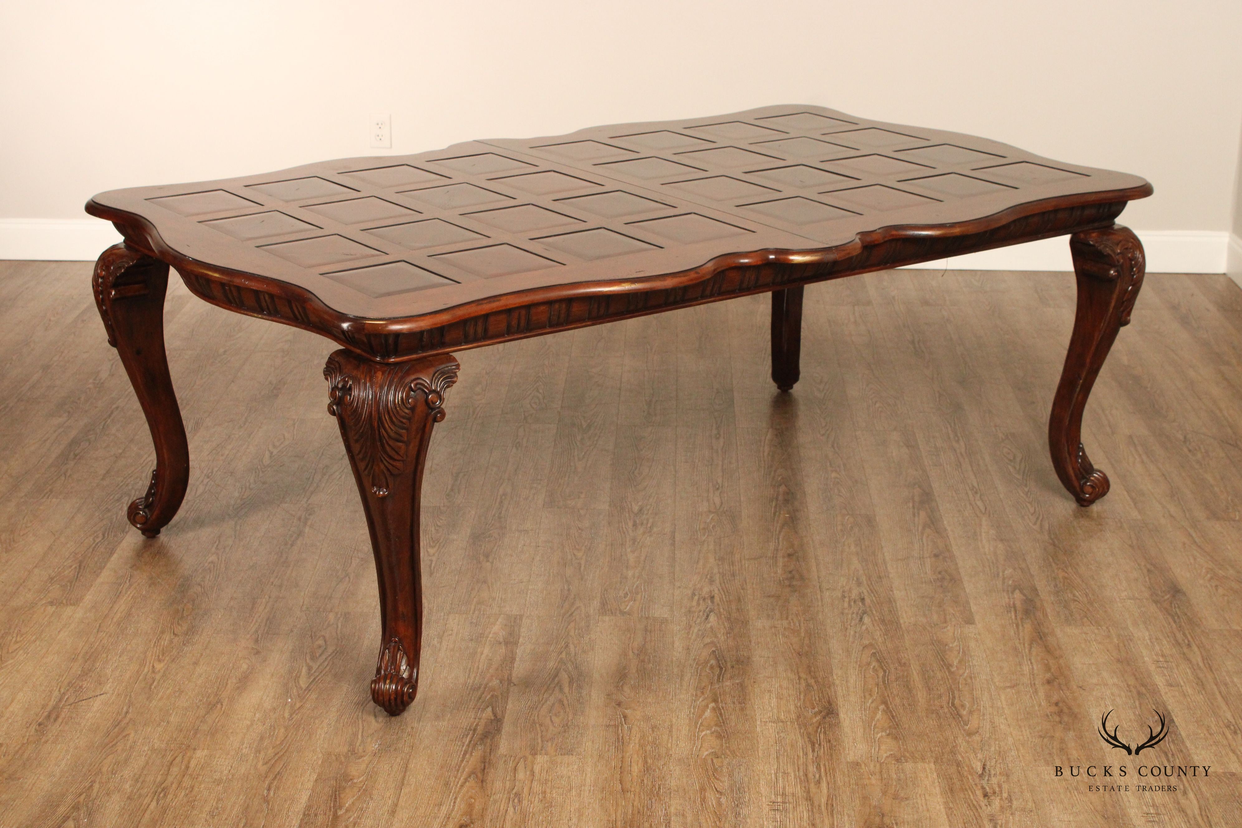 French Louis XV Style Expandable Parquetry Top Dining Table