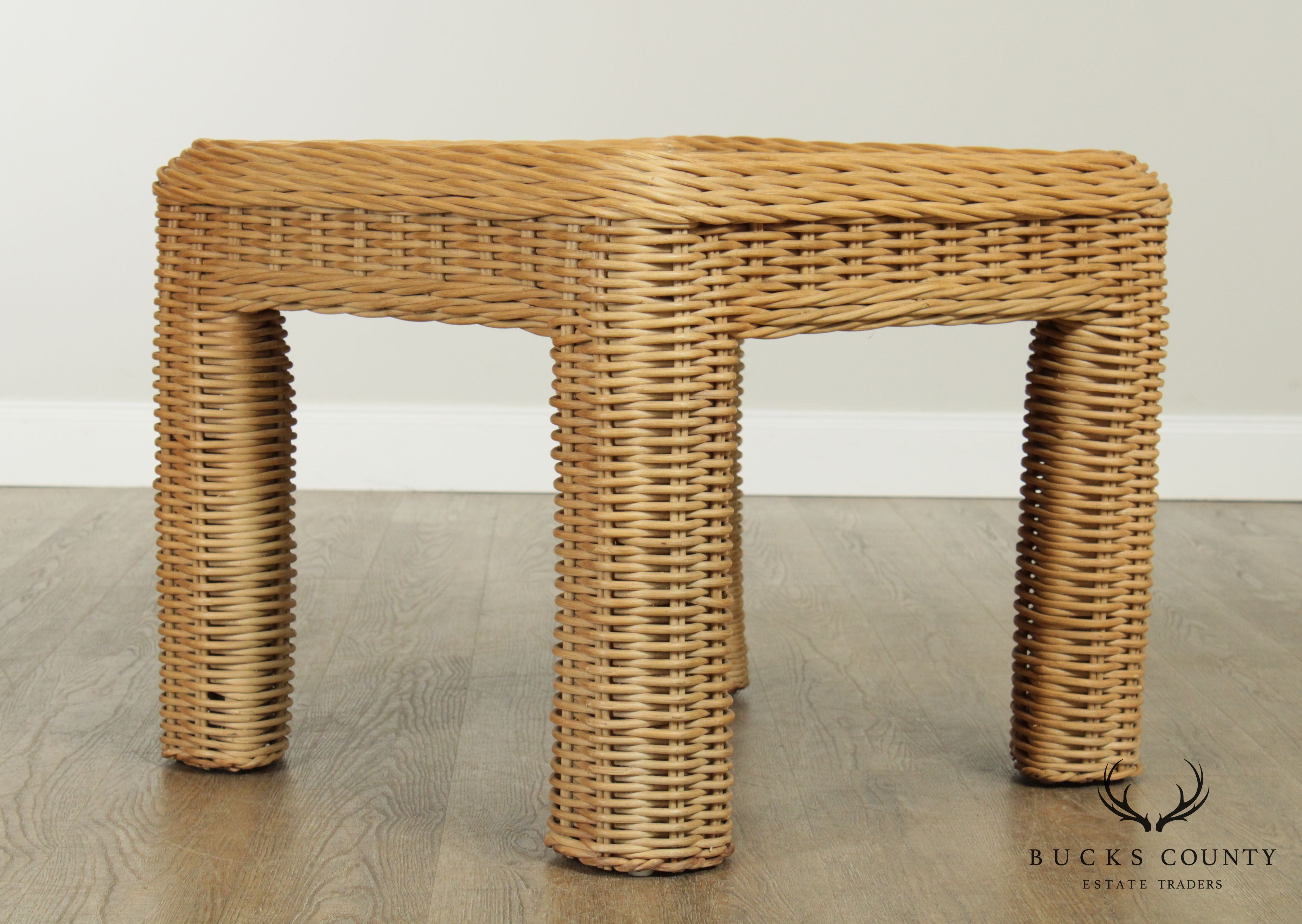 Quality Vintage Pair Square Wicker Side Tables