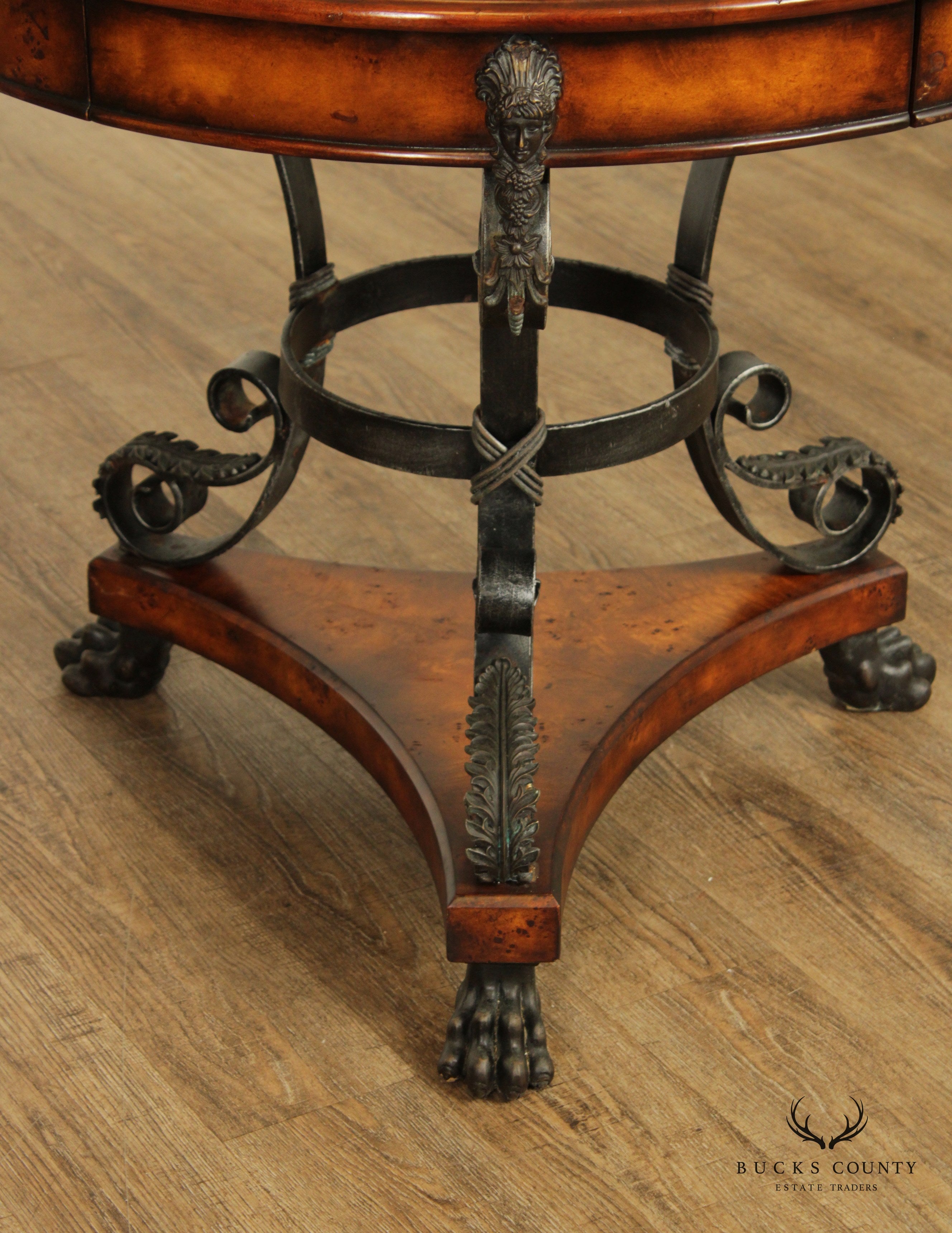 Theodore Alexander Caryatid Iron & Marquetry Top Center Table