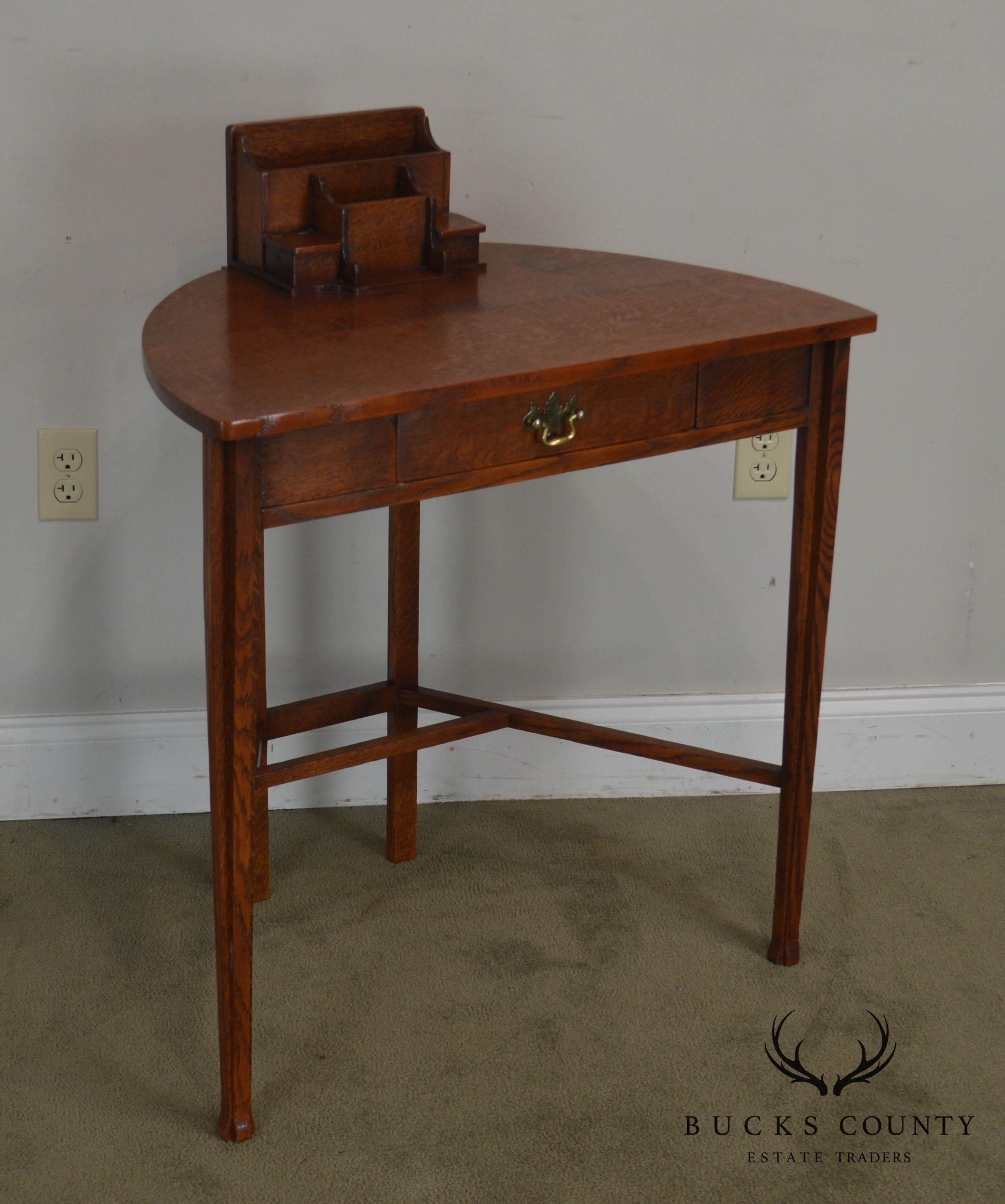 Antique Mission Oak Arts and Crafts Half Round Desk