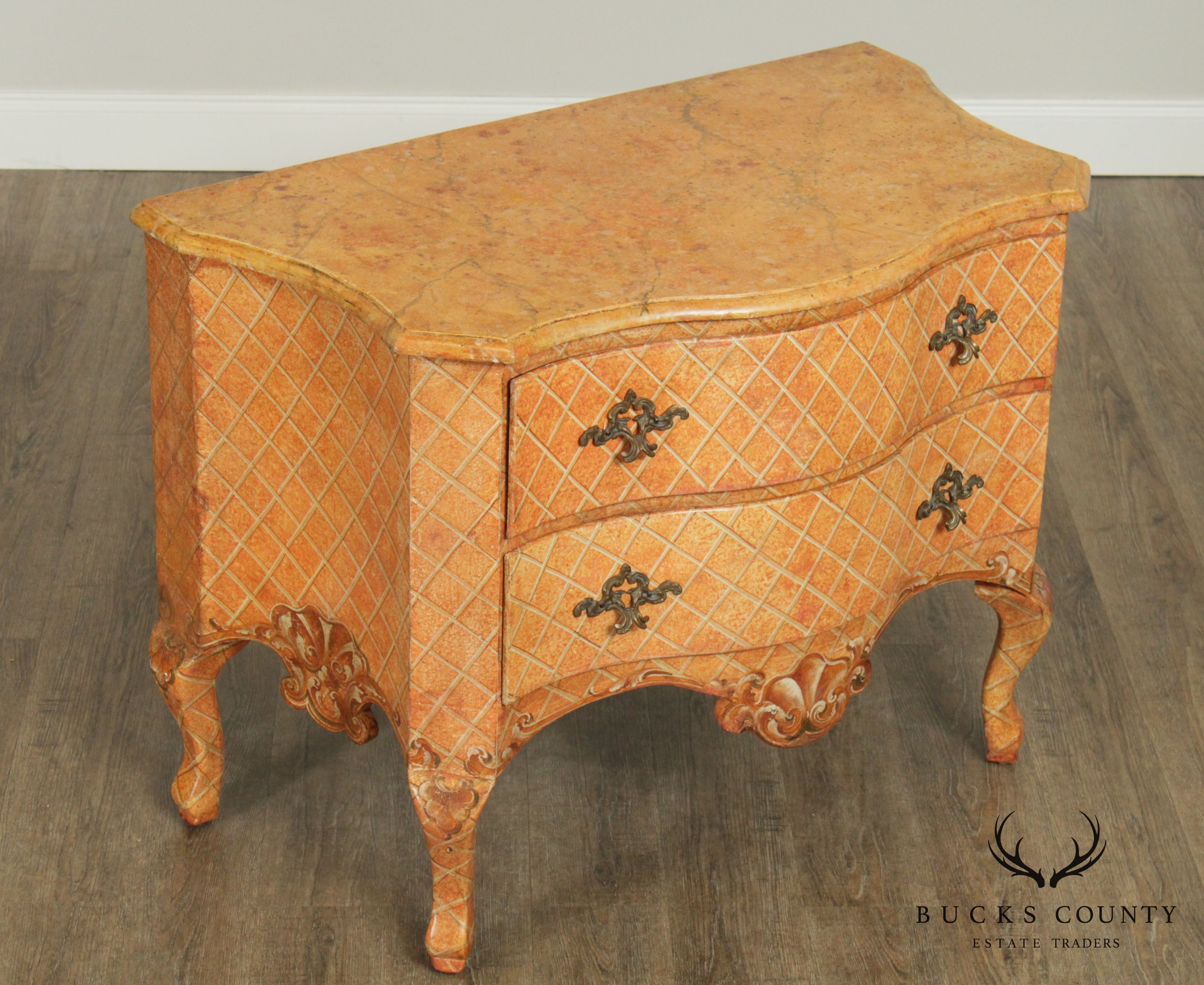 Italian Rococo Style Hand Painted Serpentine Commode Chest