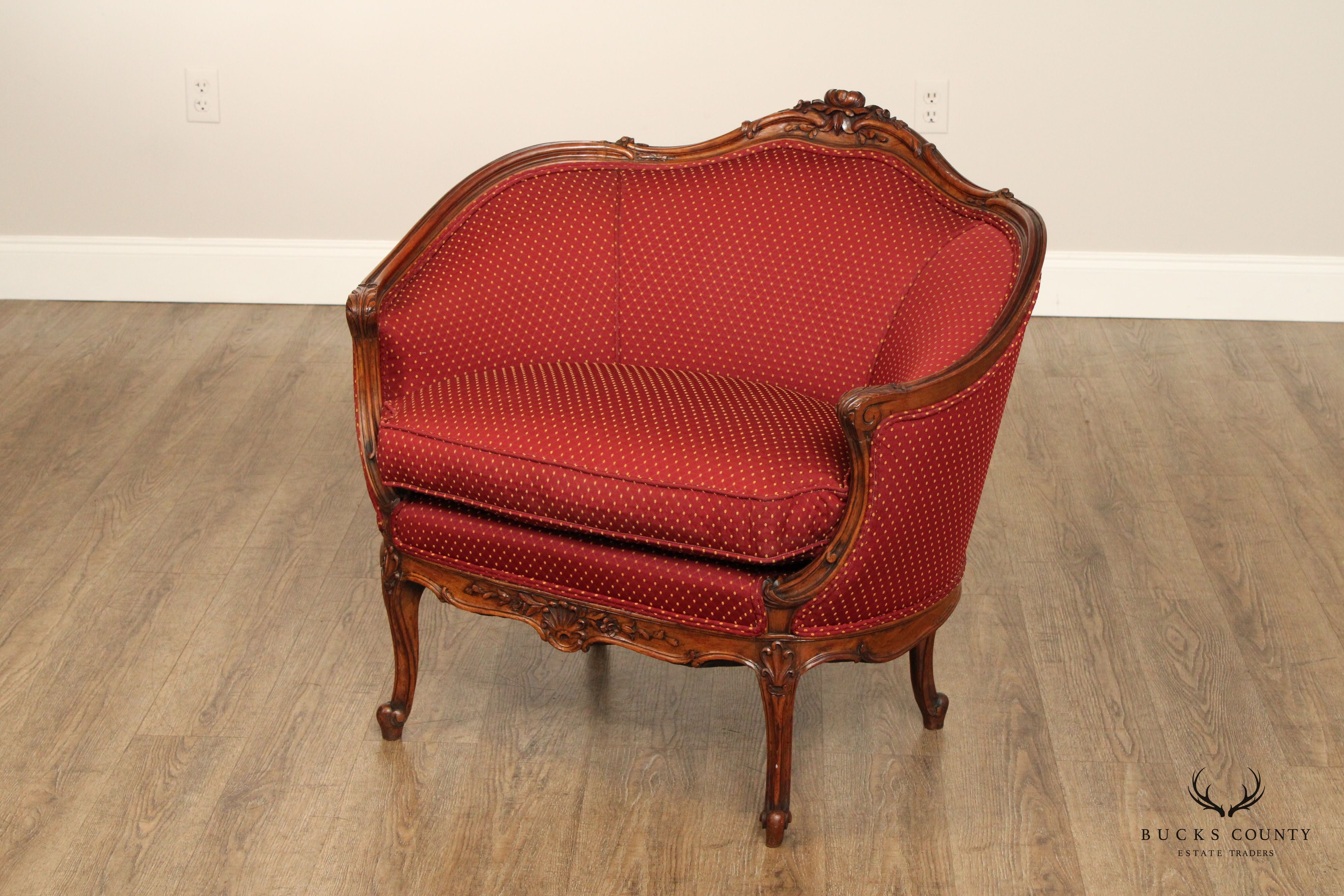 French Louis XV Style Carved Marquise Bergere Armchair