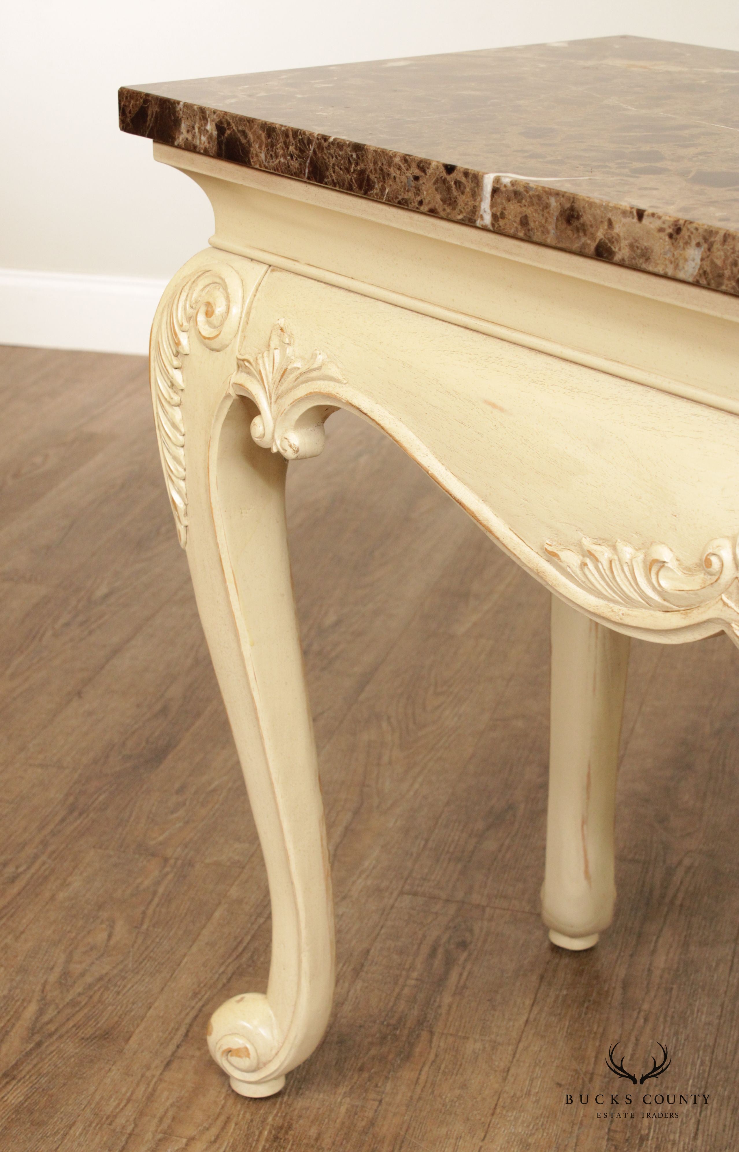 French Provincial Style Painted Console Table with Marble Top