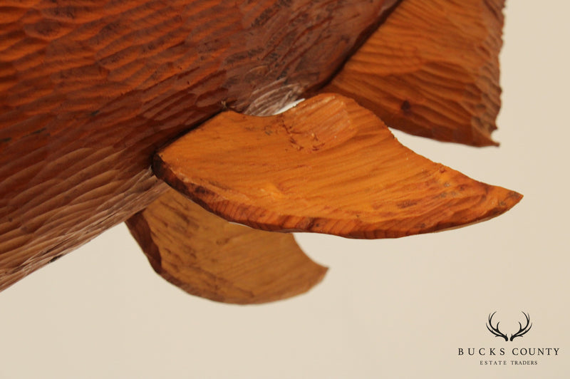 Vintage Rustic Wood Carved Salmon