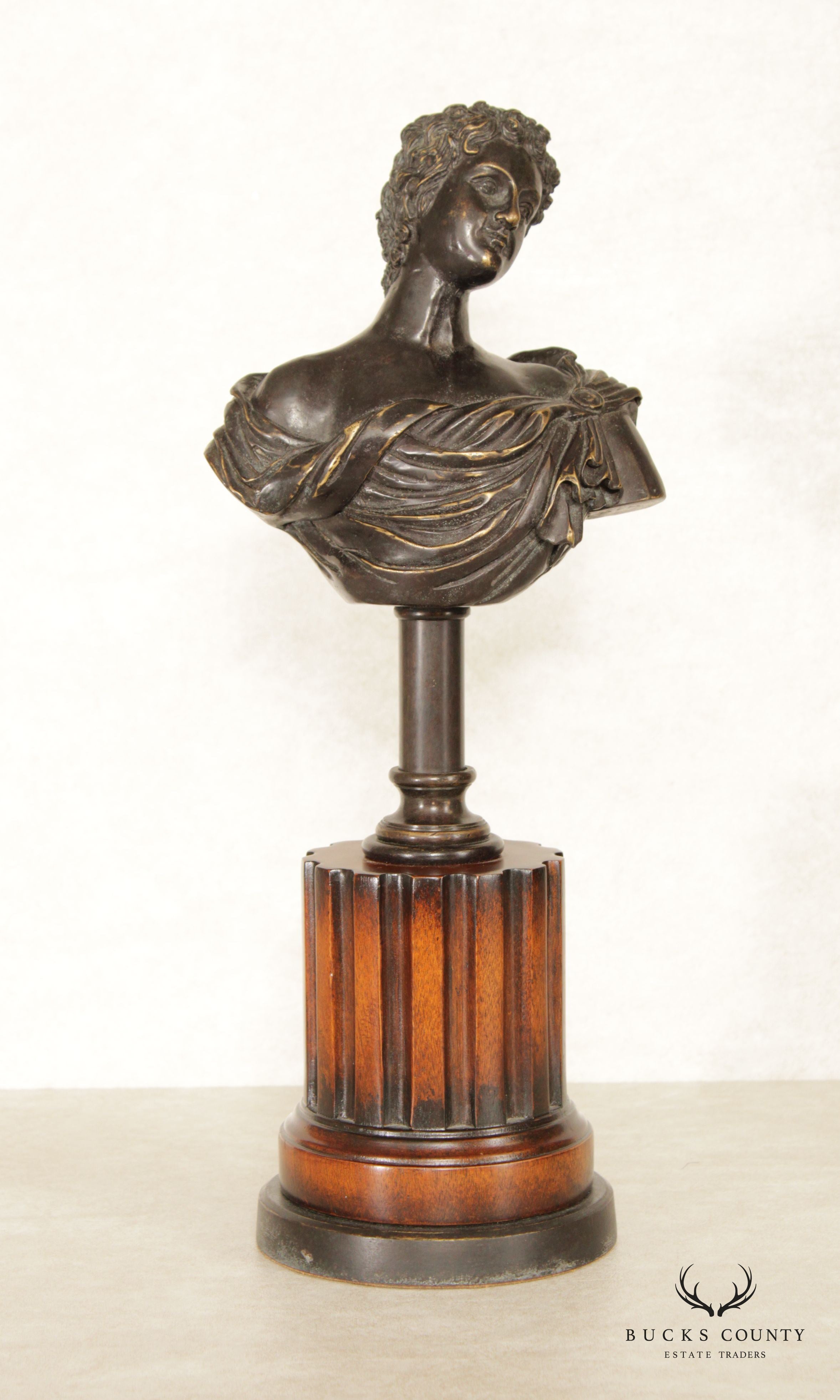 Classical Style Bronze Bust on Wooden Pedestal