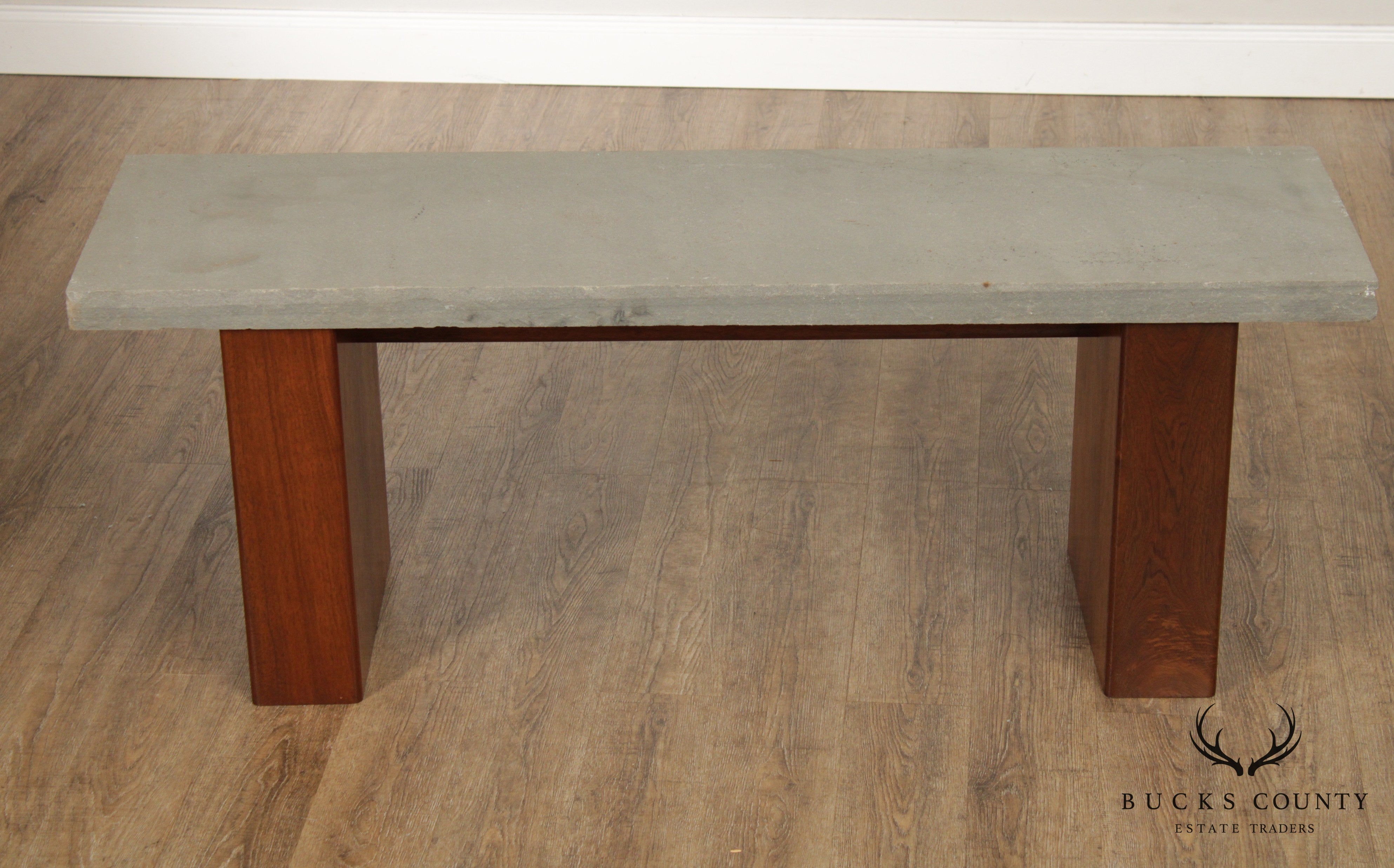 Mid Century Modern Style Slate Top Walnut Bench