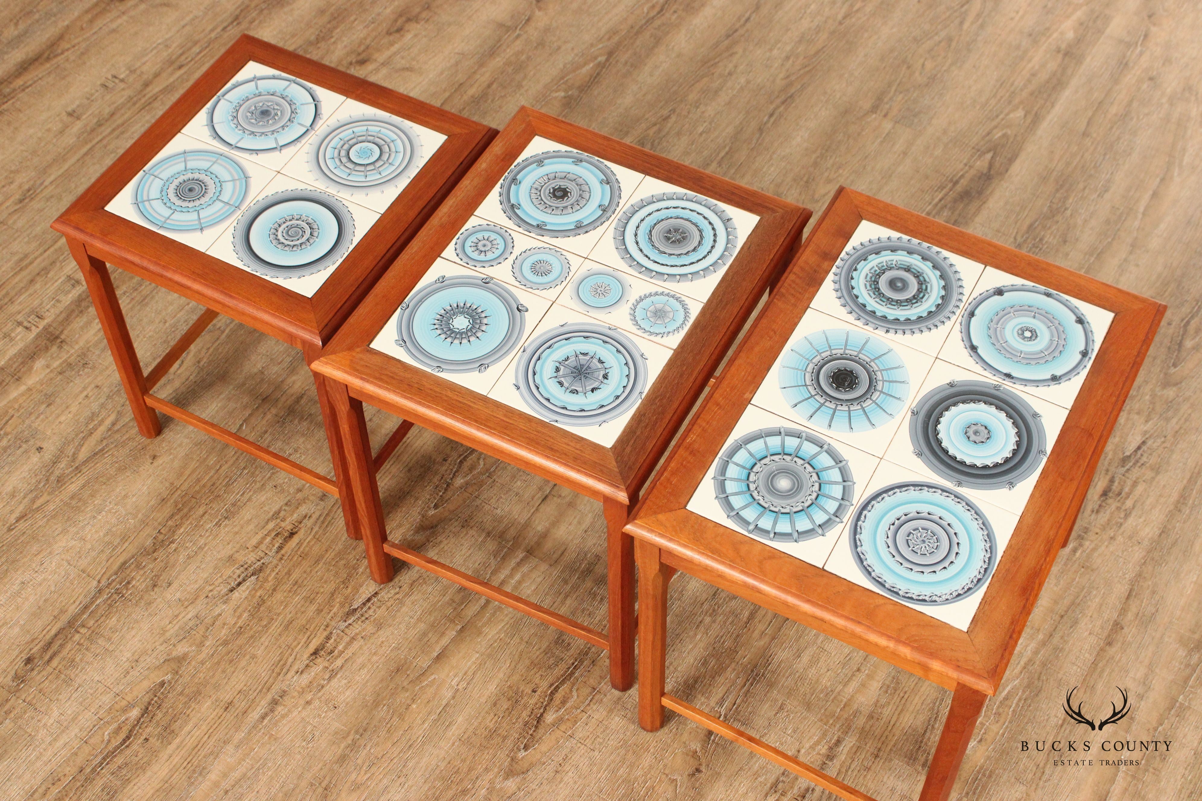 Ox Art for Trioh Danish Modern Set of Three Tile Top Teak Nesting Tables