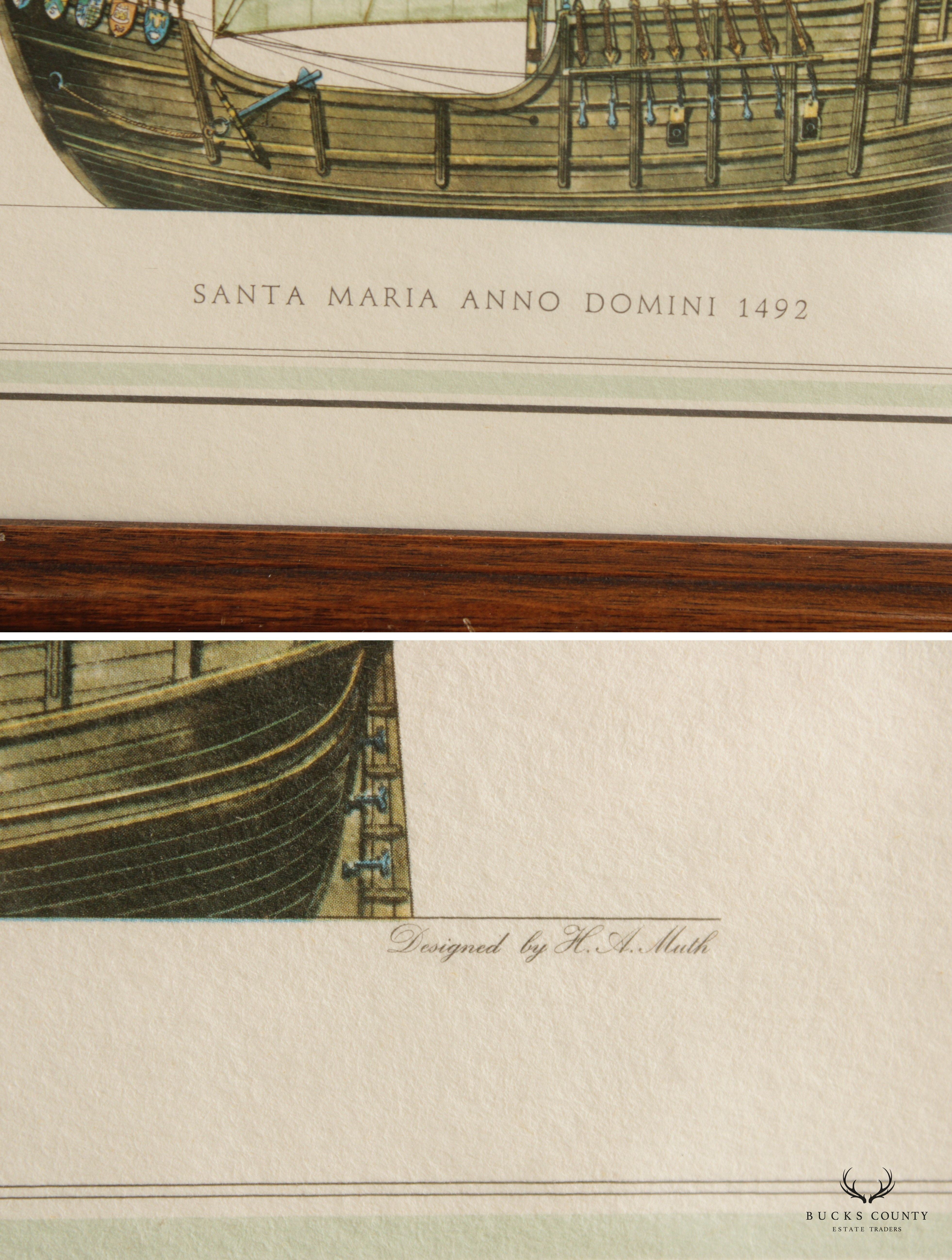 Vintage Santa Maria Anno Domini Maritime Lithograph Print