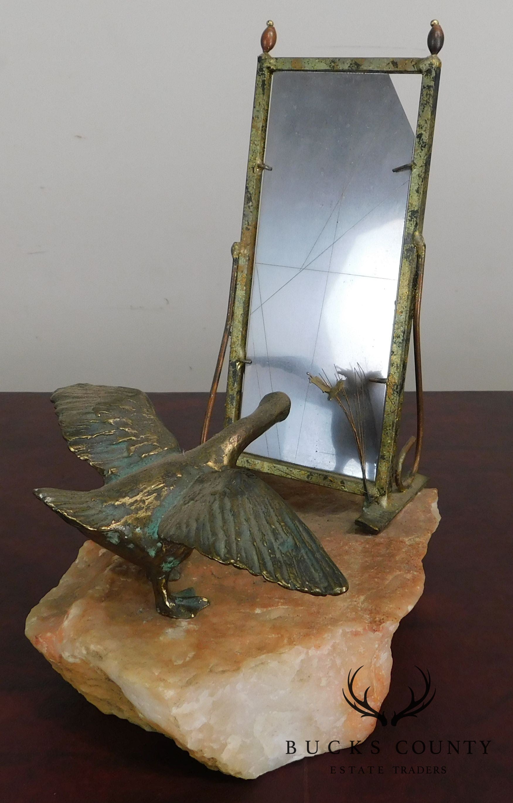 Curtis Jere Goose Fighting Mirror Reflection on Quartz Base