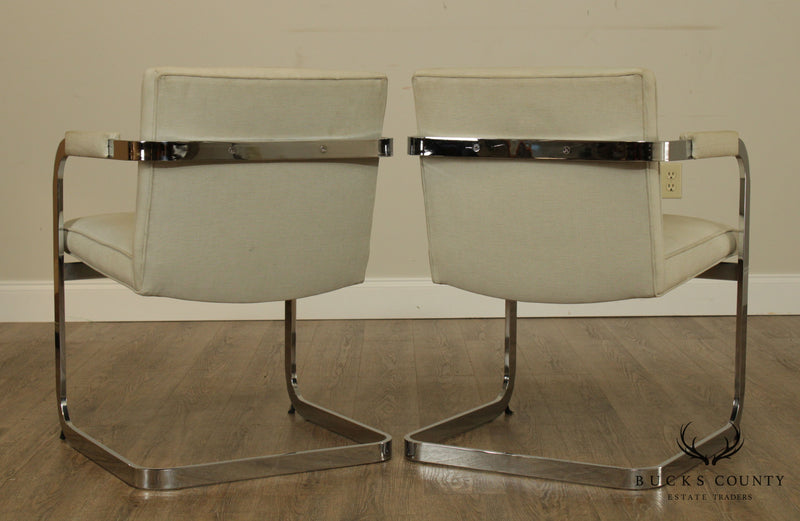 Mid Century Modern Pair Chrome Frame Cantilevered Armchairs