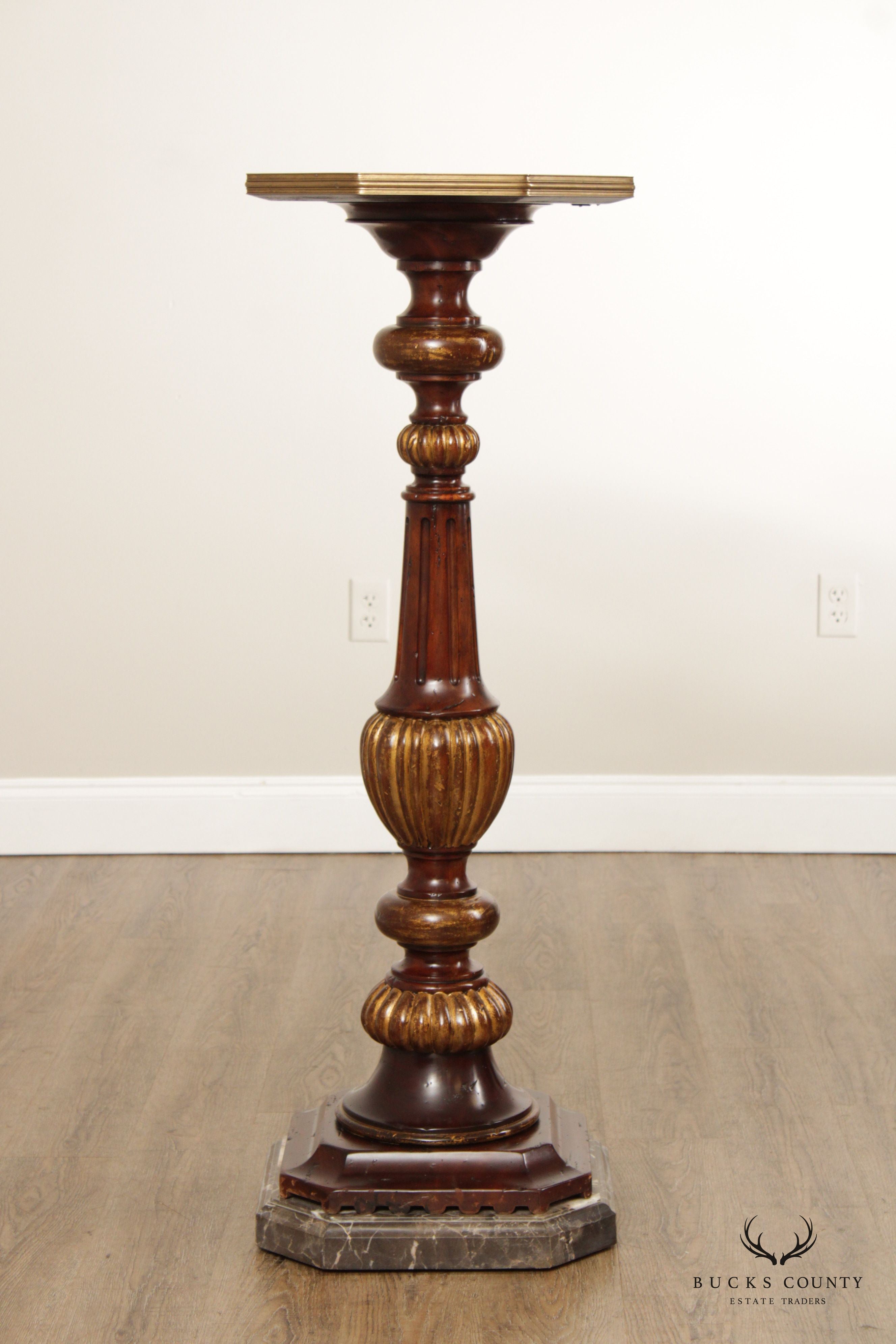 Theodore Alexander Parcel Gilt Marble Top Pedestal