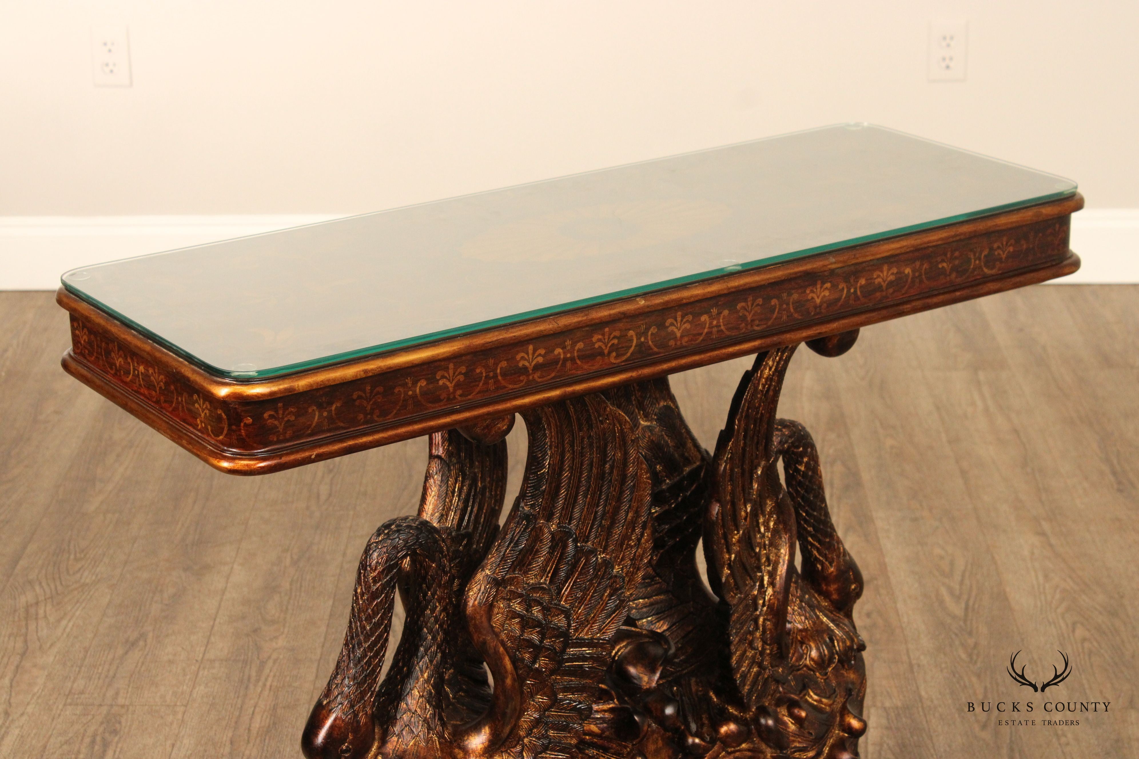 Classical Empire Style Parcel-Gilt Swan Carved Console Table