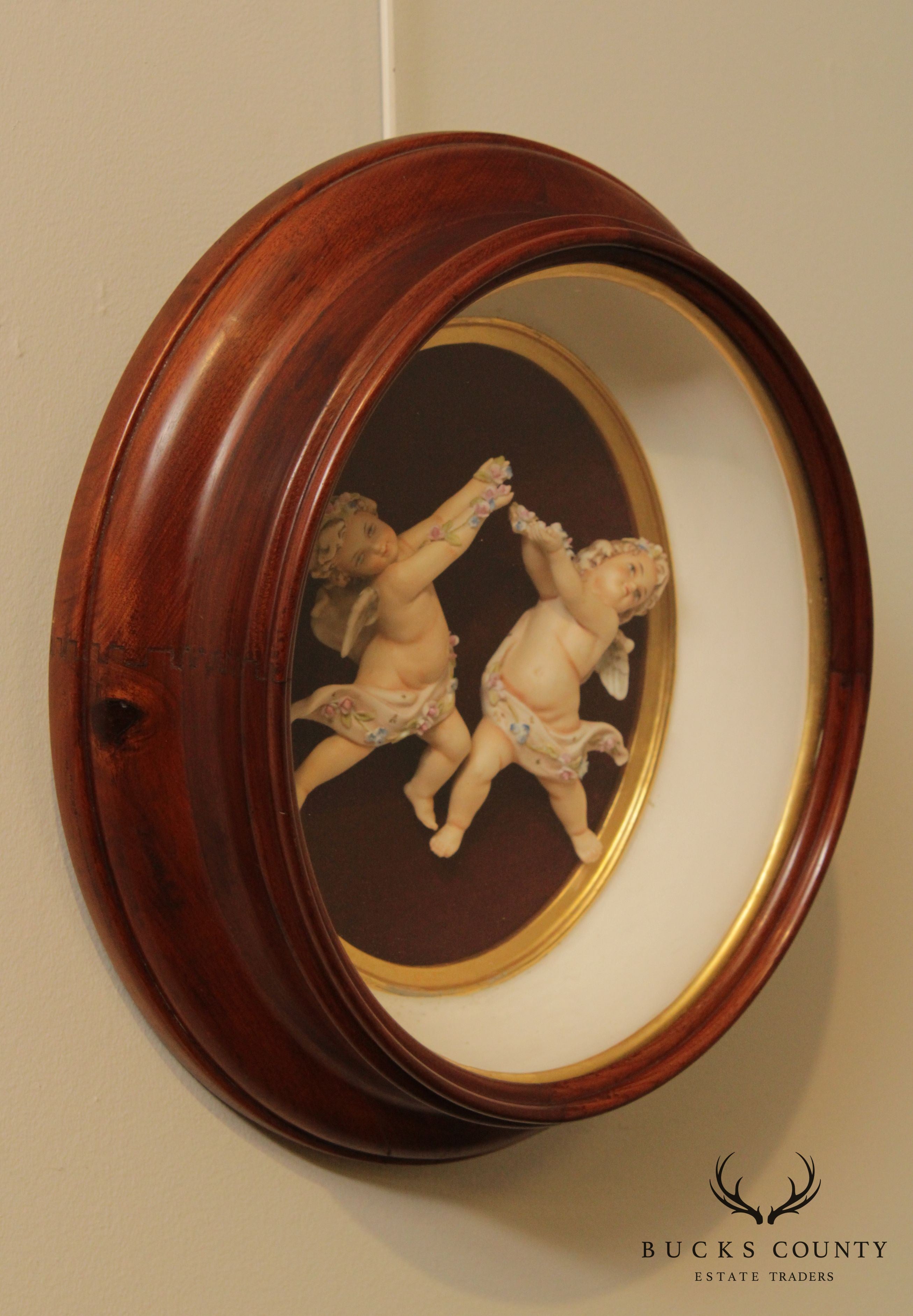 Porcelain Cherub Oval Framed Figurines