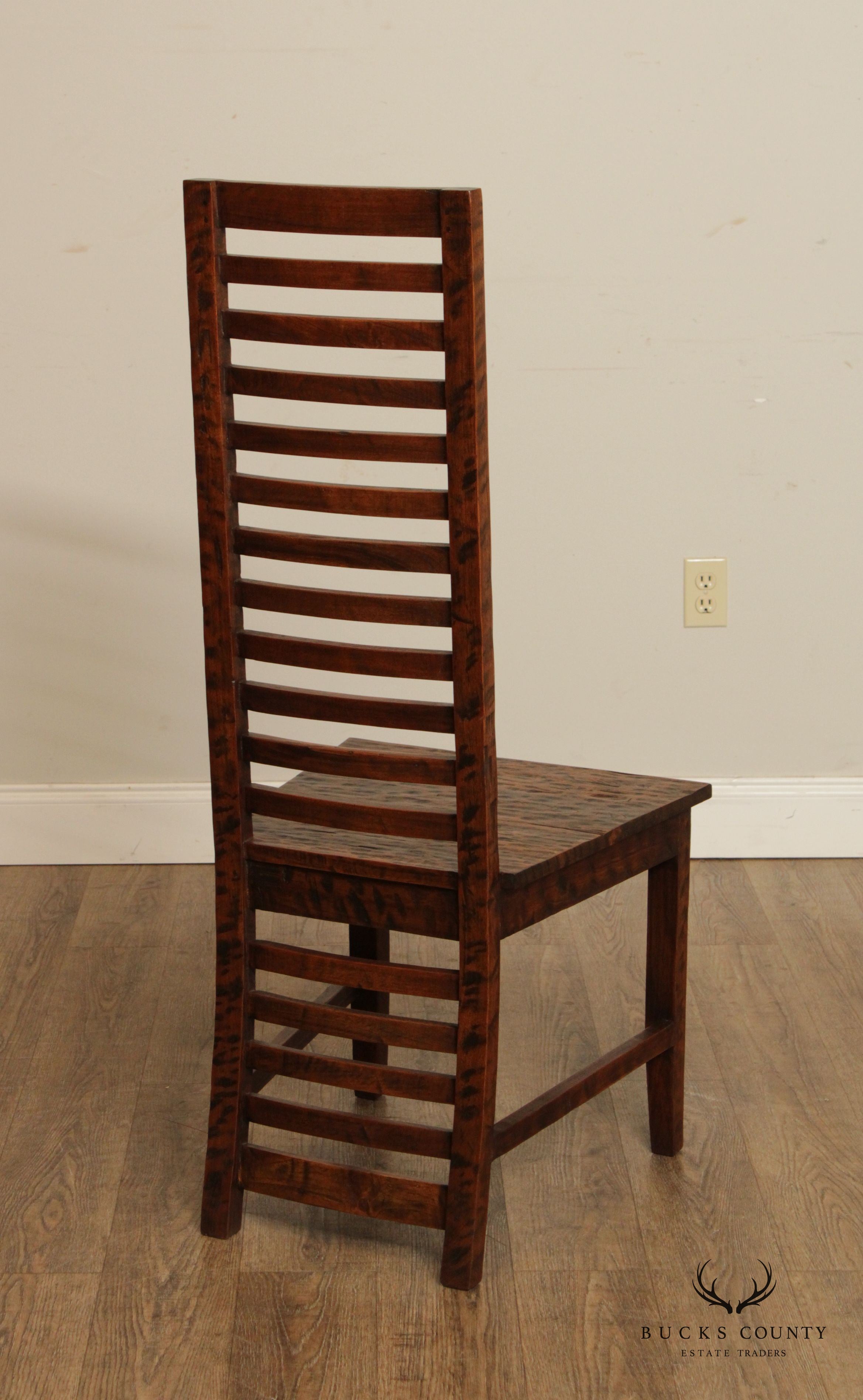 Rustic Arts and Crafts Style Set of Ten High Back Dining Chairs