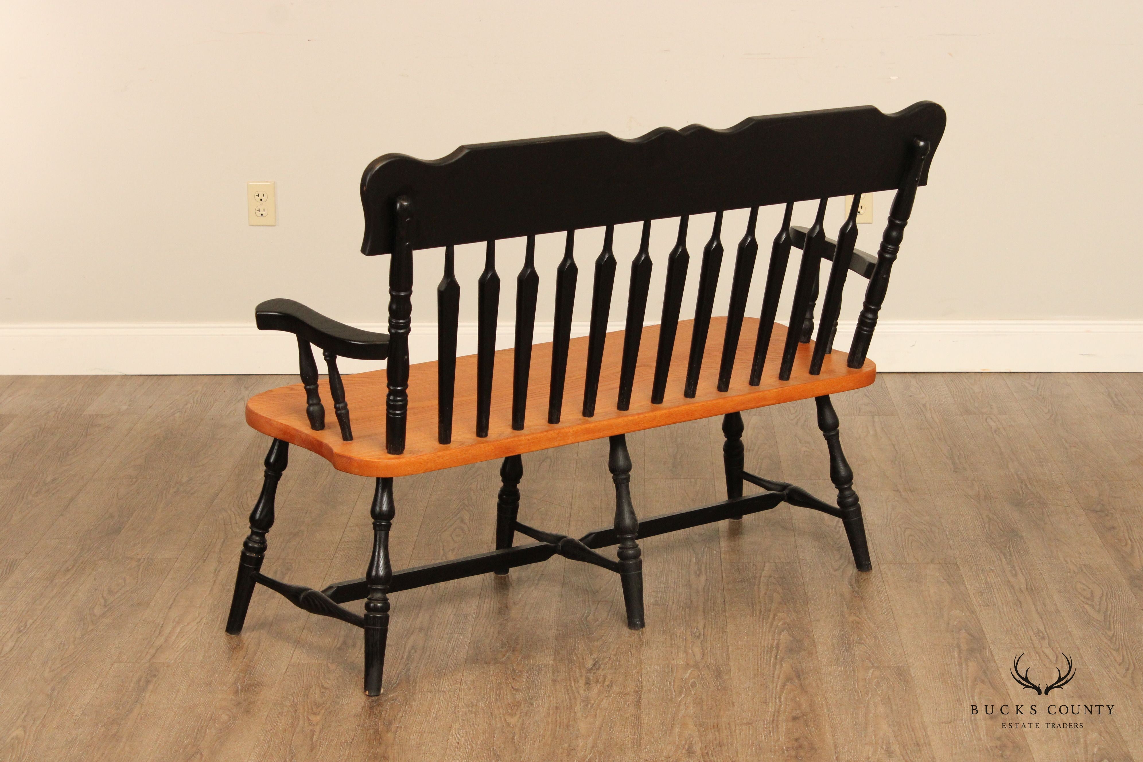 Penns Creek Furniture Black Painted Oak Windsor Bench