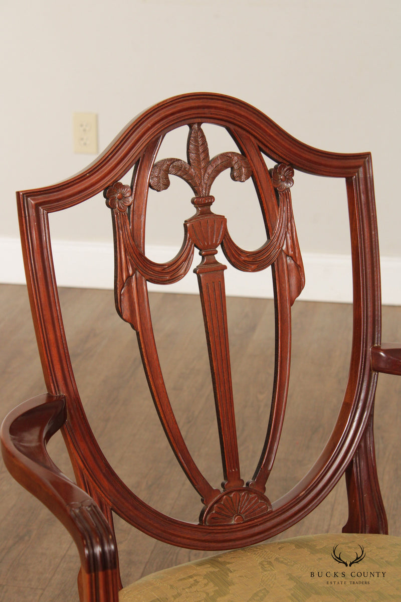 Kindel Hepplewhite Style Set Five Carved Mahogany Shield Back Dining Chairs