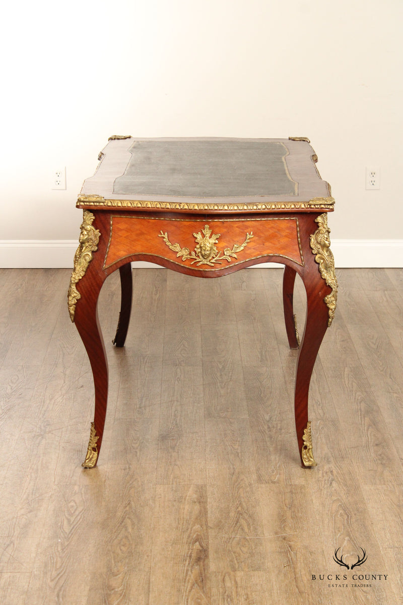 French Louis XV Style Leather Top Bureau Plat Writing Desk