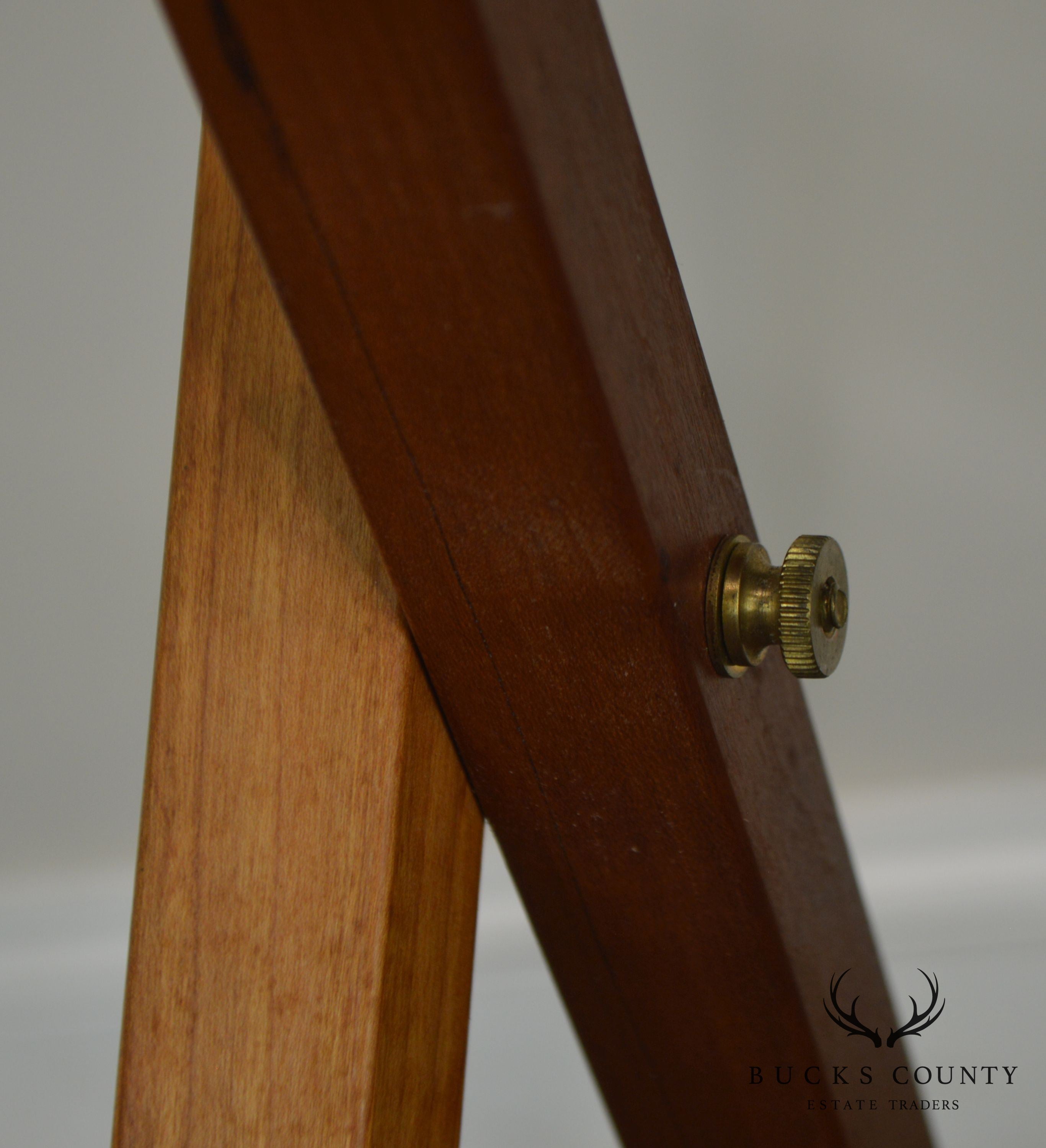 Danish Modern Style Pair Teak & Leather Folding Stands