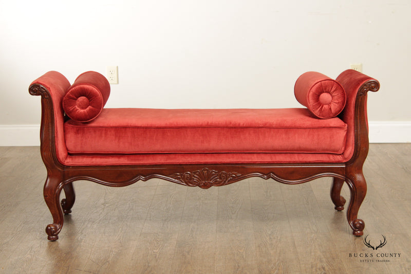 Ethan Allen French Louis XV Style Upholstered Scroll Arm Bench